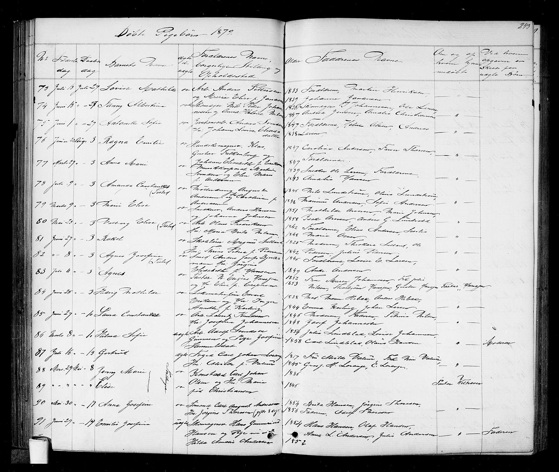 Halden prestekontor Kirkebøker, SAO/A-10909/G/Ga/L0006: Parish register (copy) no. 6, 1869-1884, p. 243