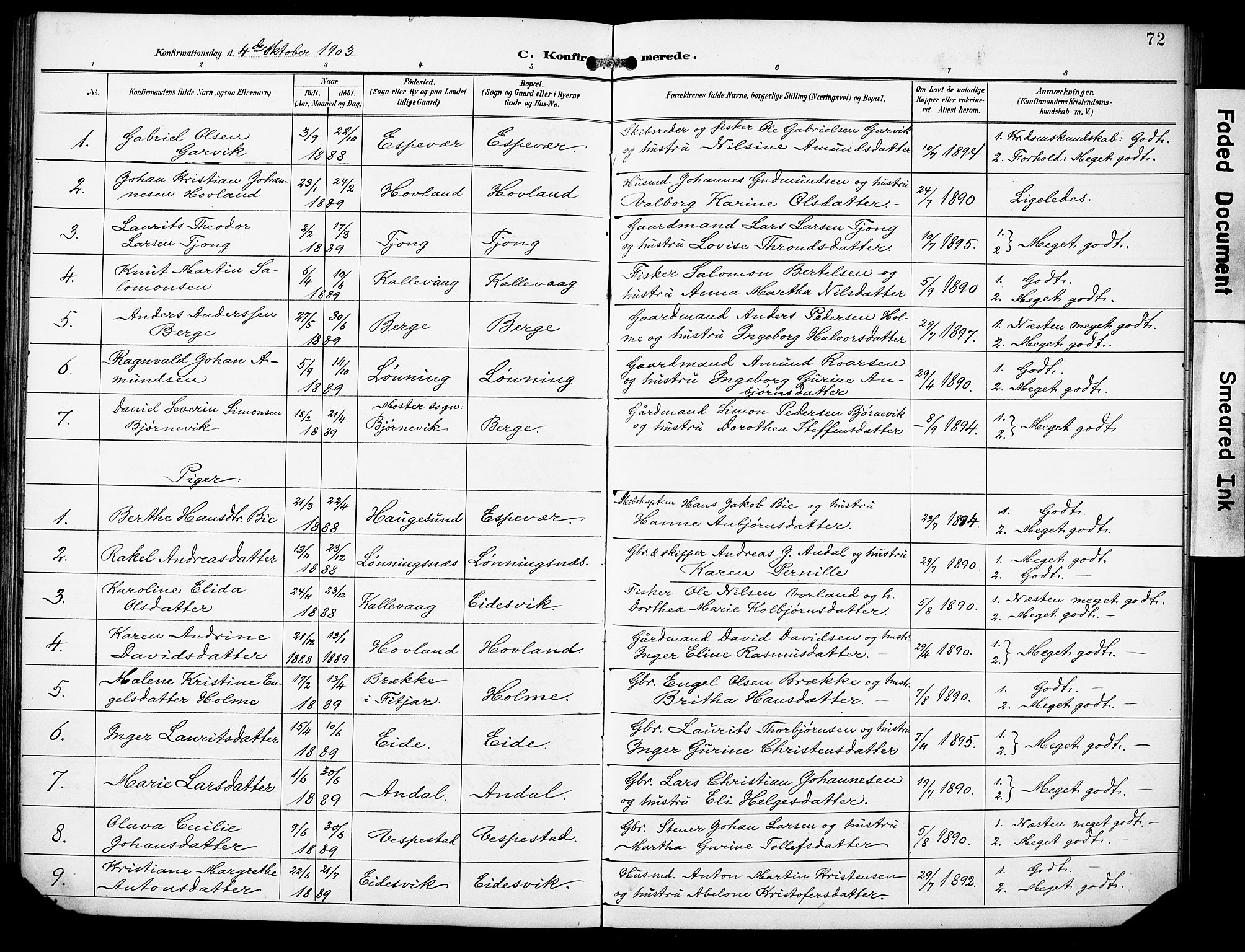 Finnås sokneprestembete, AV/SAB-A-99925/H/Ha/Haa/Haad/L0002: Parish register (official) no. D 2, 1895-1906, p. 72