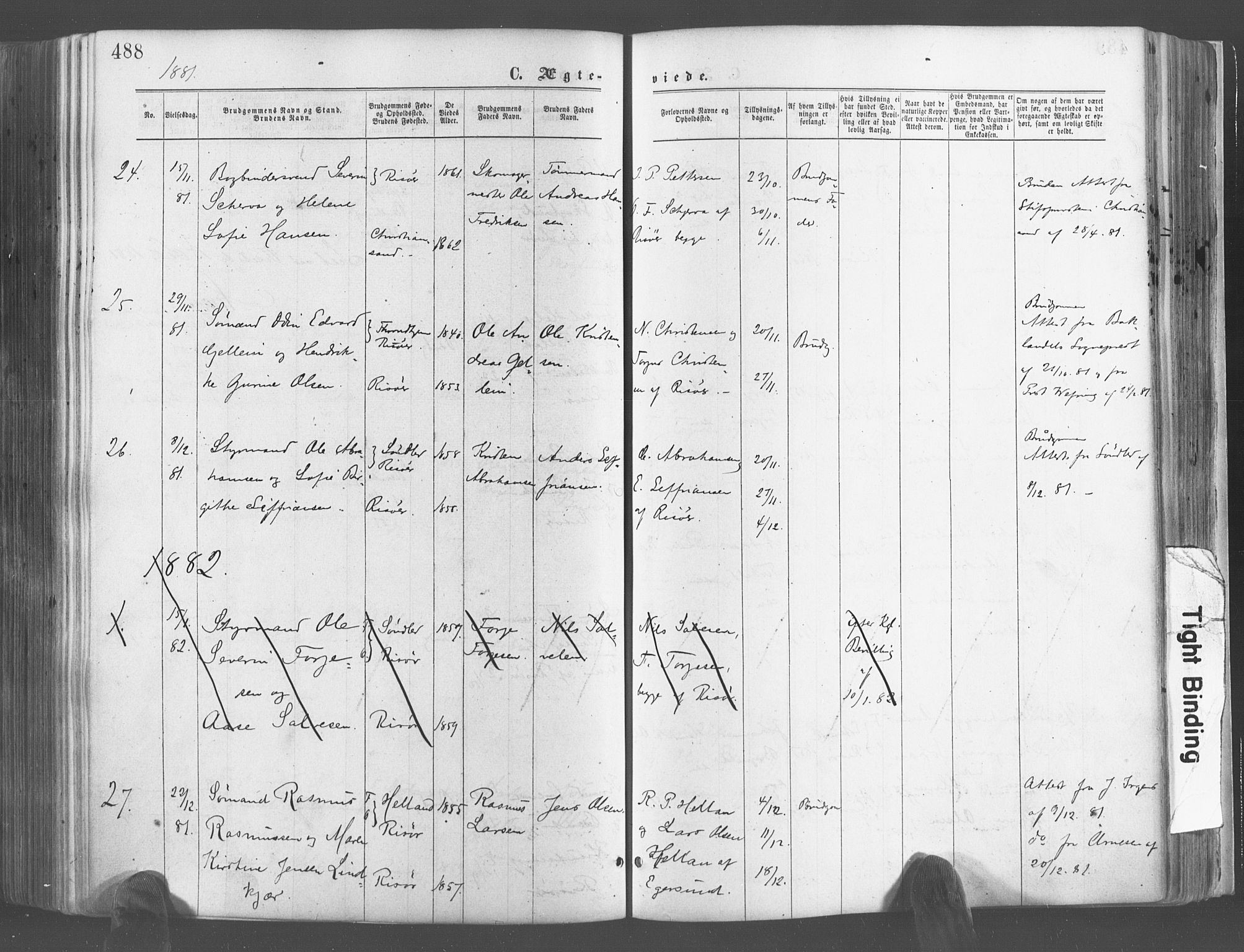 Risør sokneprestkontor, AV/SAK-1111-0035/F/Fa/L0004: Parish register (official) no. A 4, 1865-1882, p. 488