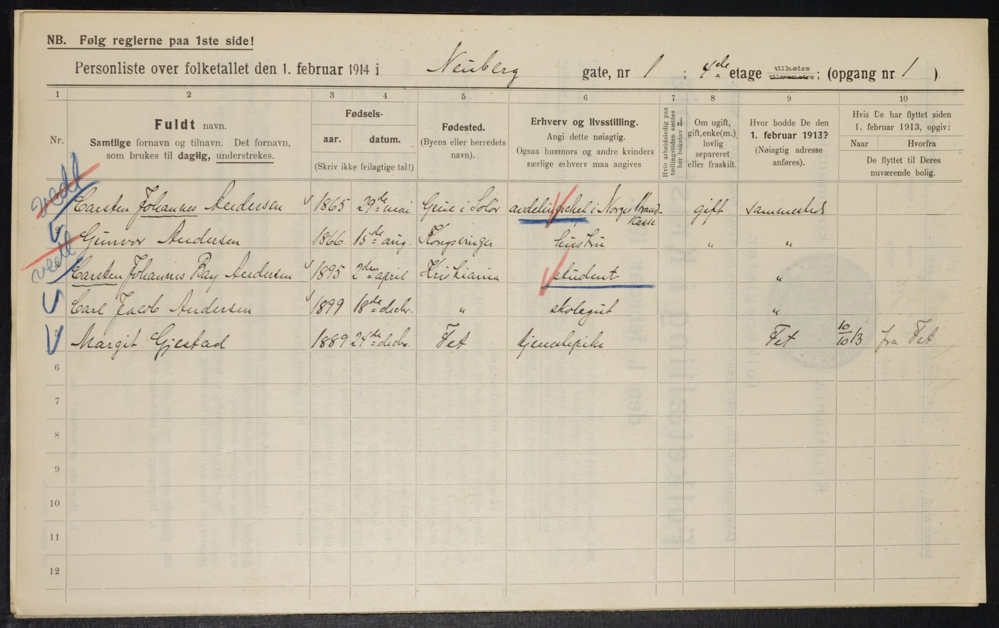 OBA, Municipal Census 1914 for Kristiania, 1914, p. 69649