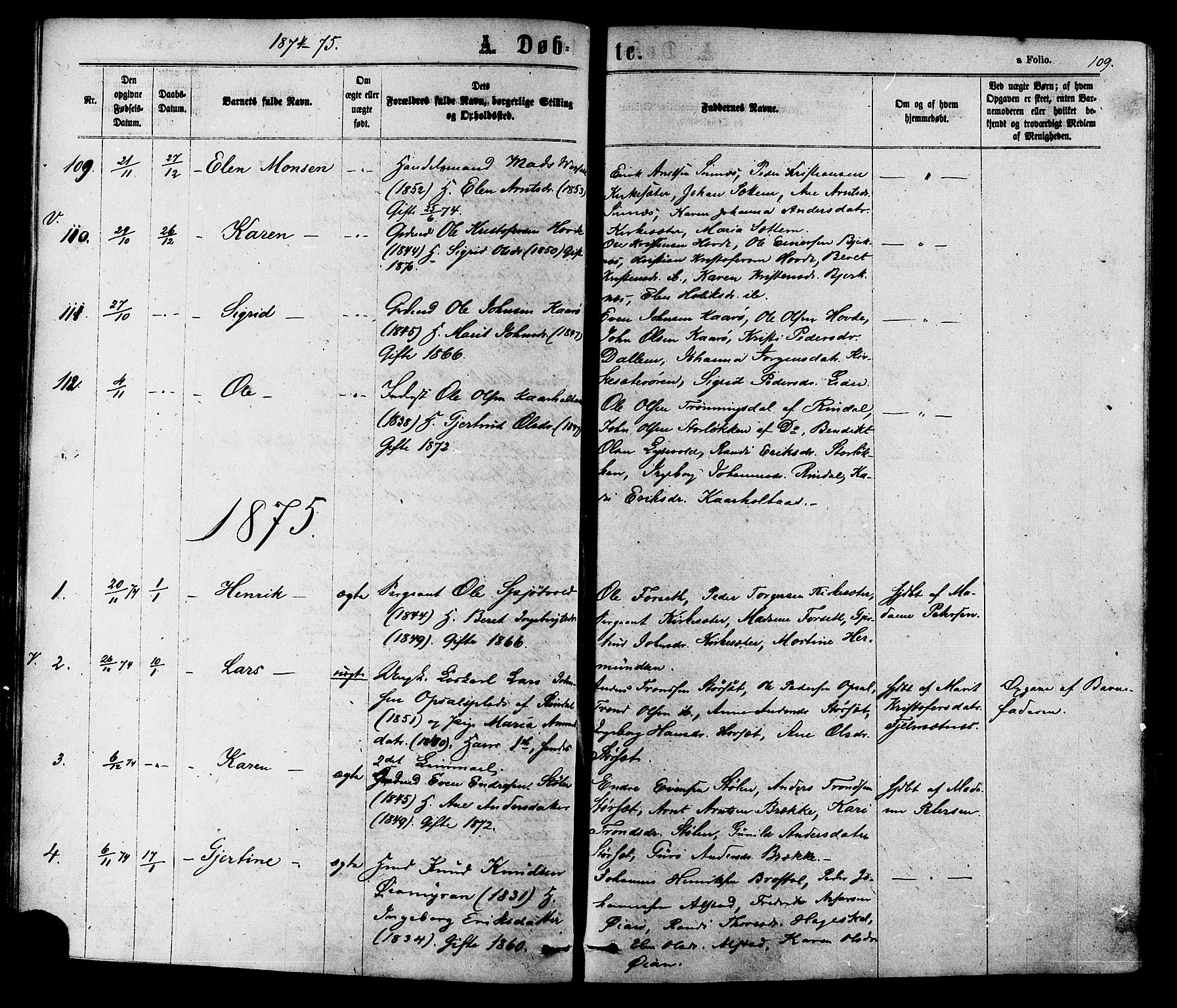 Ministerialprotokoller, klokkerbøker og fødselsregistre - Sør-Trøndelag, SAT/A-1456/630/L0495: Parish register (official) no. 630A08, 1868-1878, p. 109