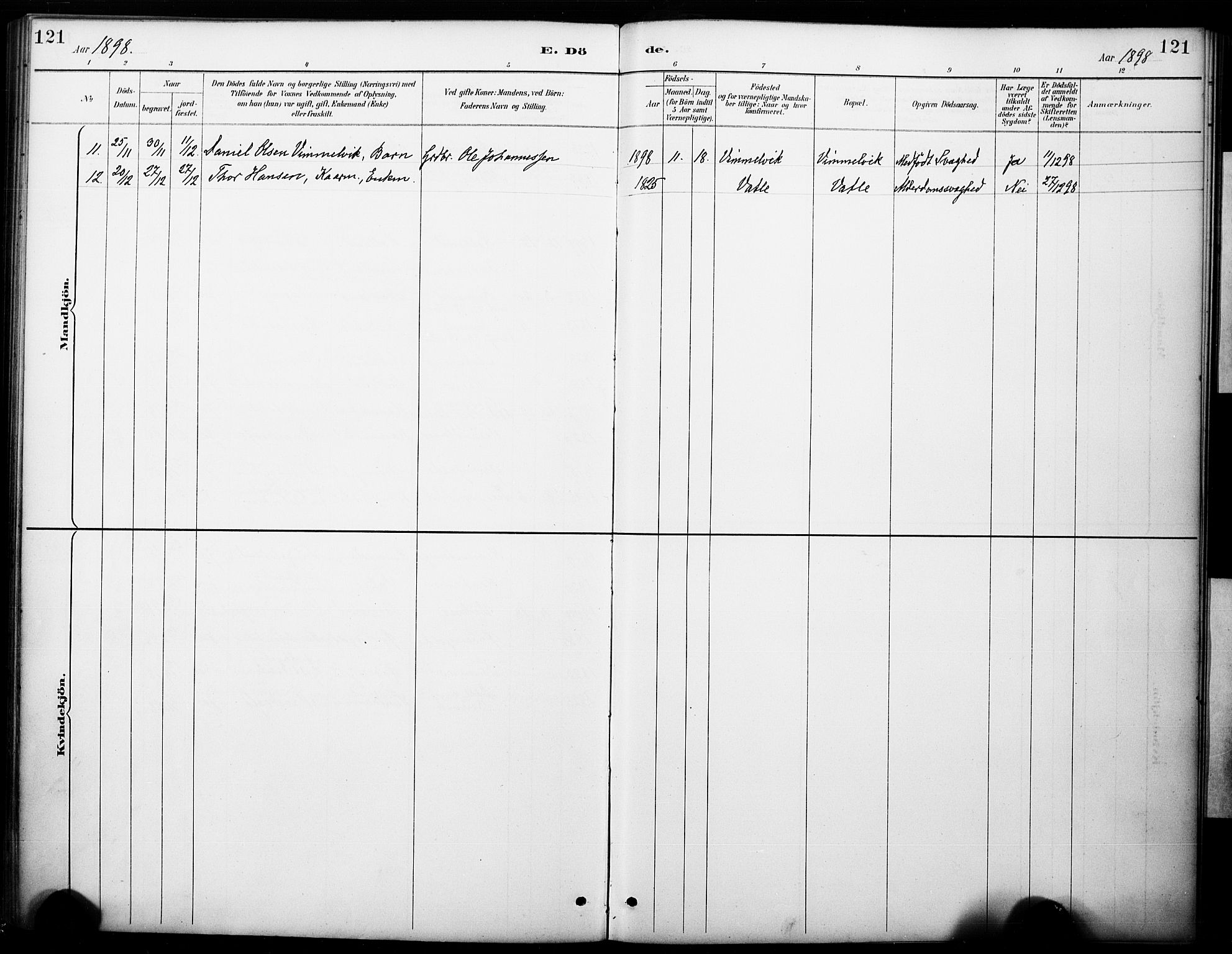 Haus sokneprestembete, AV/SAB-A-75601/H/Haa: Parish register (official) no. B 1, 1887-1898, p. 121