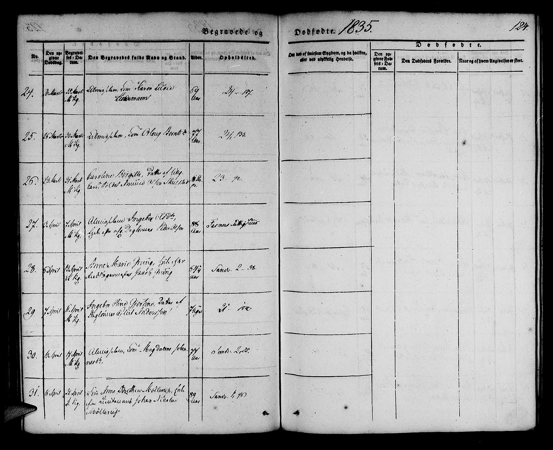 Korskirken sokneprestembete, AV/SAB-A-76101/H/Haa/L0043: Parish register (official) no. E 1, 1834-1848, p. 124