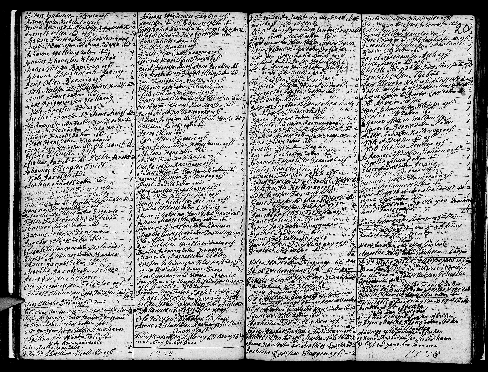 Askøy Sokneprestembete, AV/SAB-A-74101/H/Ha/Hab/Haba/L0001: Parish register (copy) no. A 1, 1775-1792, p. 20