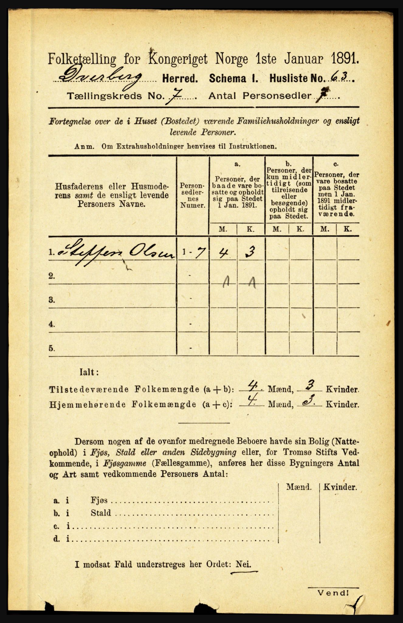 RA, 1891 census for 1872 Dverberg, 1891, p. 2567