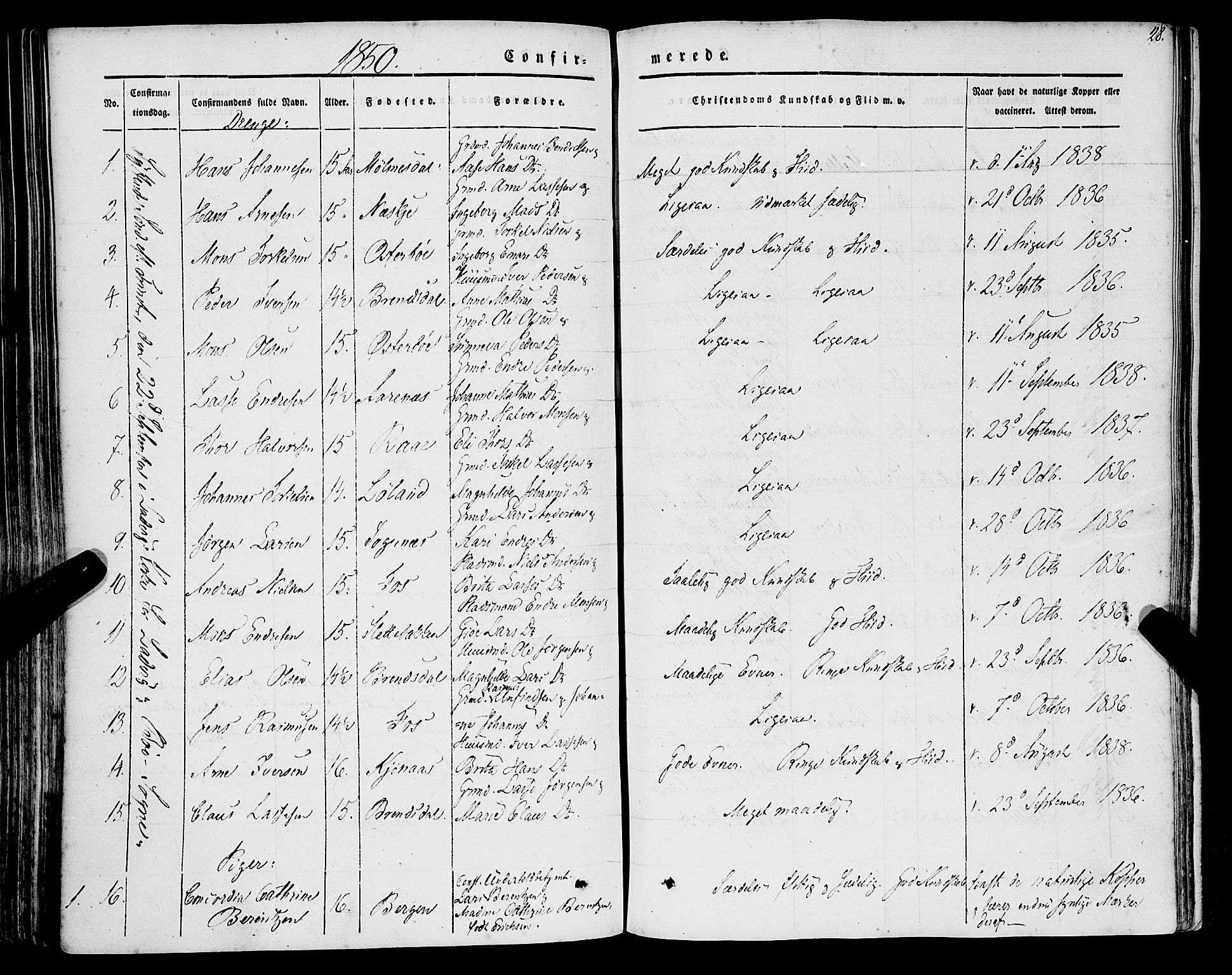 Lavik sokneprestembete, SAB/A-80901: Parish register (official) no. A 3, 1843-1863, p. 28