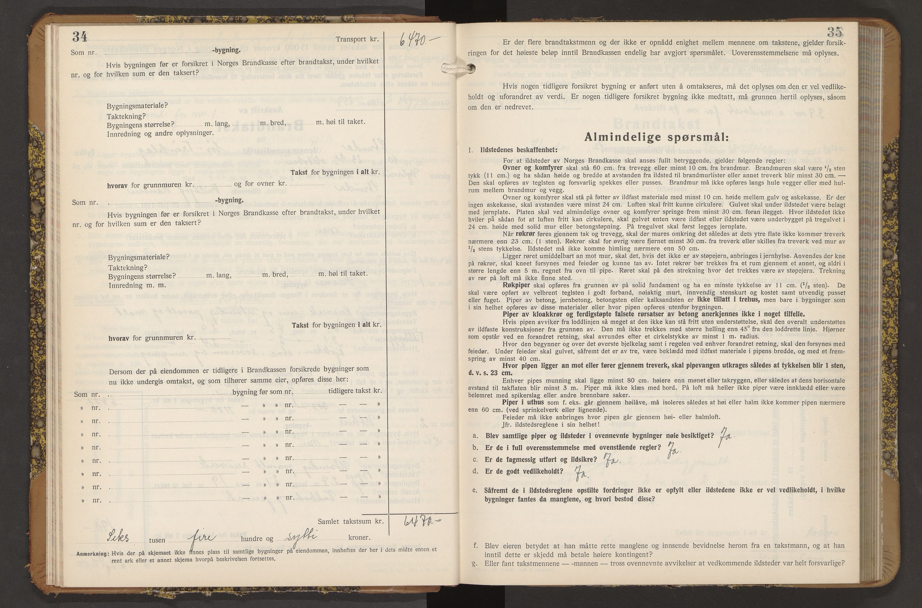 Norges Brannkasse Strinda, AV/SAT-A-5516/Fb/L0009: Branntakstprotokoll, 1940-1946, p. 34-35