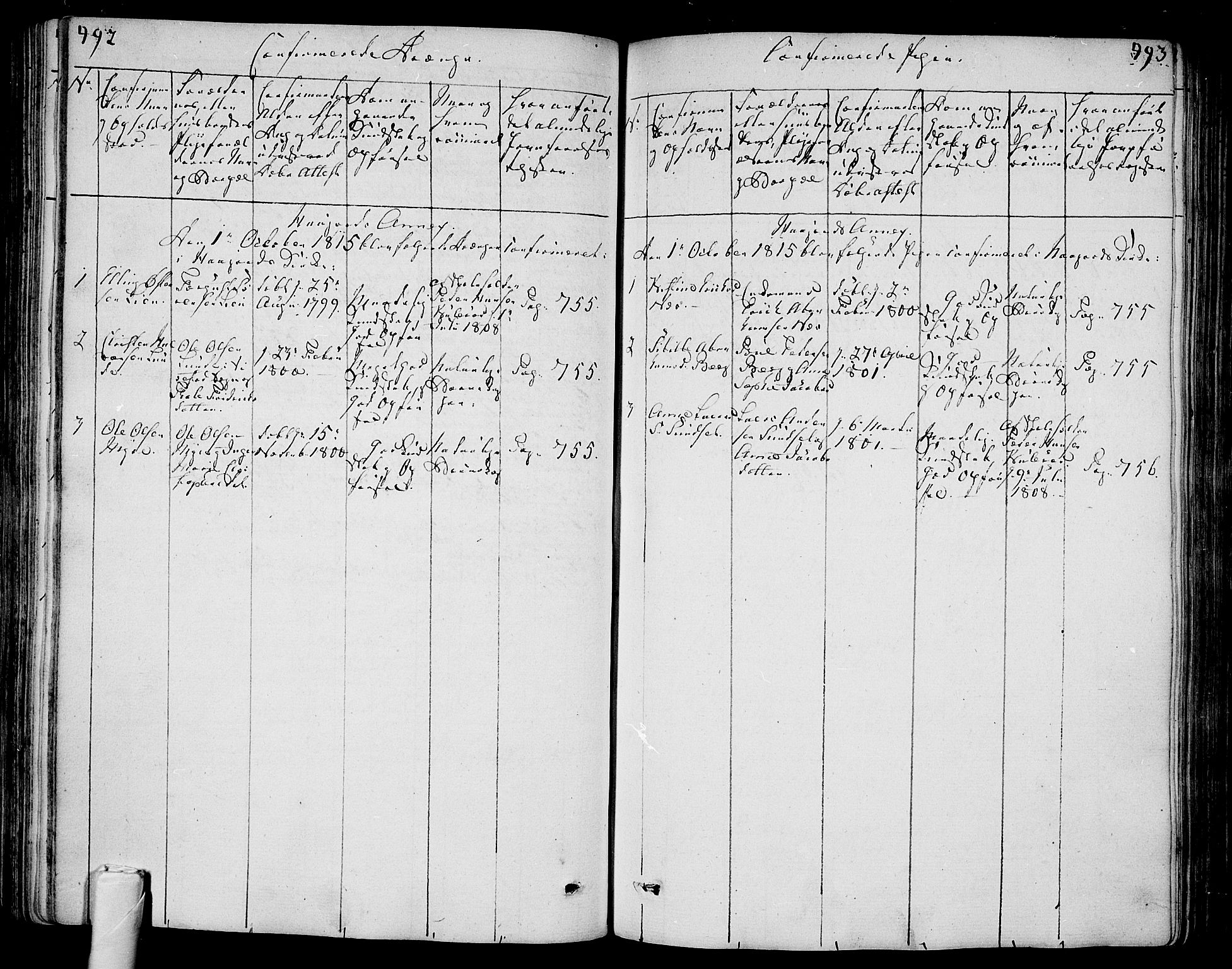 Andebu kirkebøker, AV/SAKO-A-336/F/Fa/L0003: Parish register (official) no. 3 /2, 1815-1828, p. 492-493