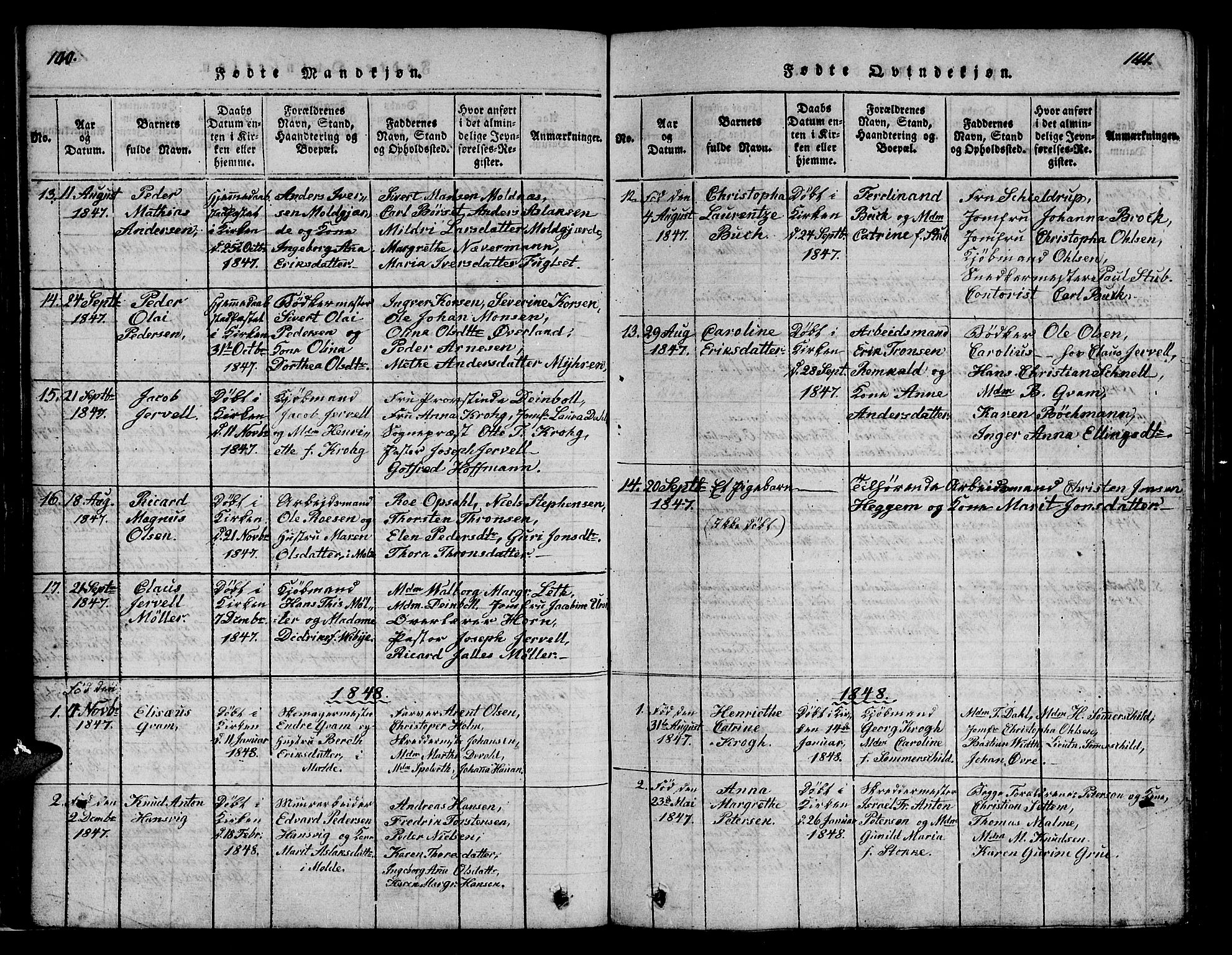 Ministerialprotokoller, klokkerbøker og fødselsregistre - Møre og Romsdal, AV/SAT-A-1454/558/L0700: Parish register (copy) no. 558C01, 1818-1868, p. 140-141