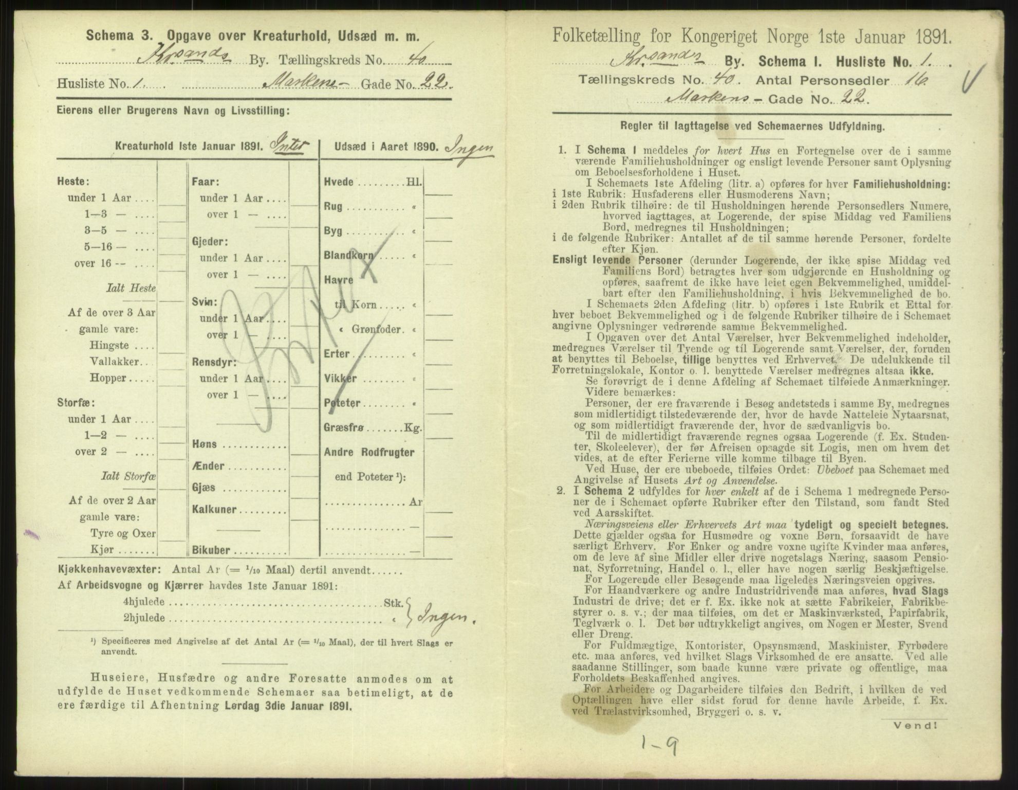 RA, 1891 census for 1001 Kristiansand, 1891, p. 2150