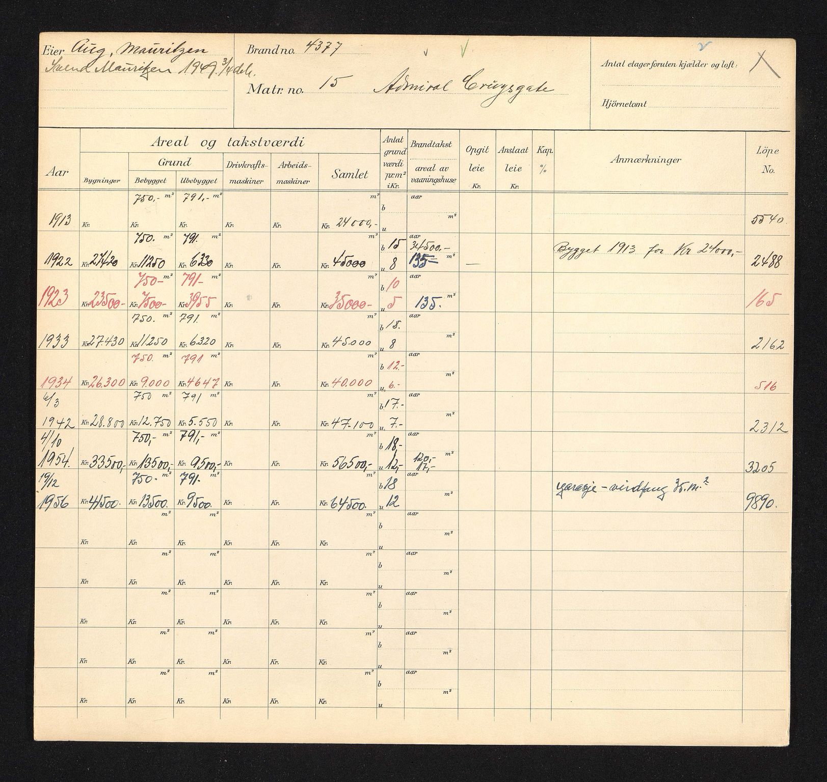 Stavanger kommune. Skattetakstvesenet, BYST/A-0440/F/Fa/Faa/L0001/0002: Skattetakstkort / Admiral Cruys gate 10 - Admiral Hammerichs vei 21