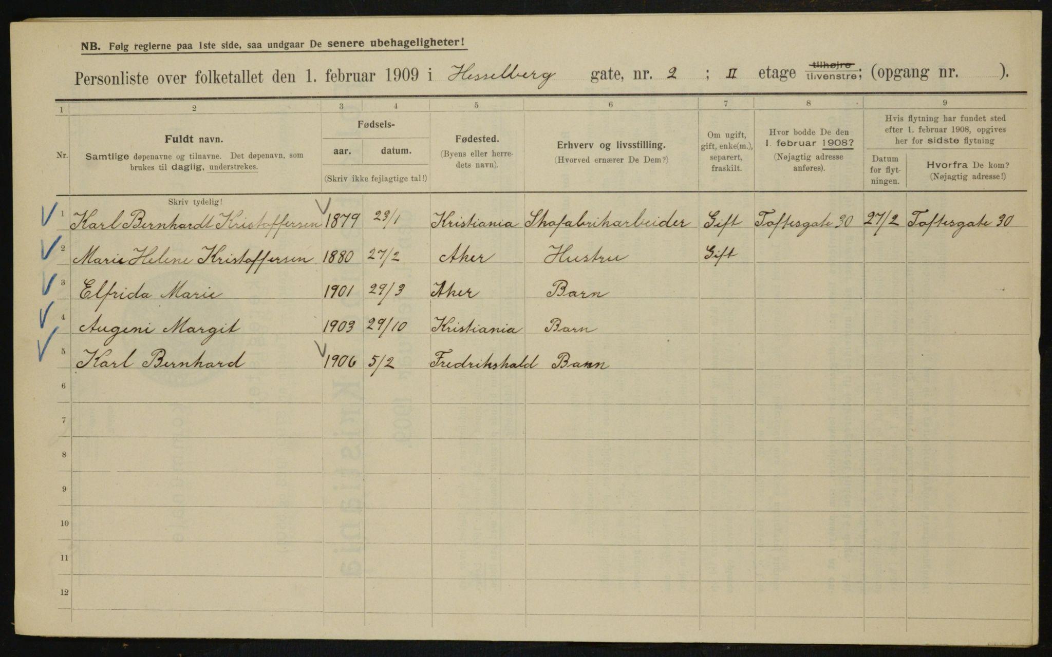 OBA, Municipal Census 1909 for Kristiania, 1909, p. 36098