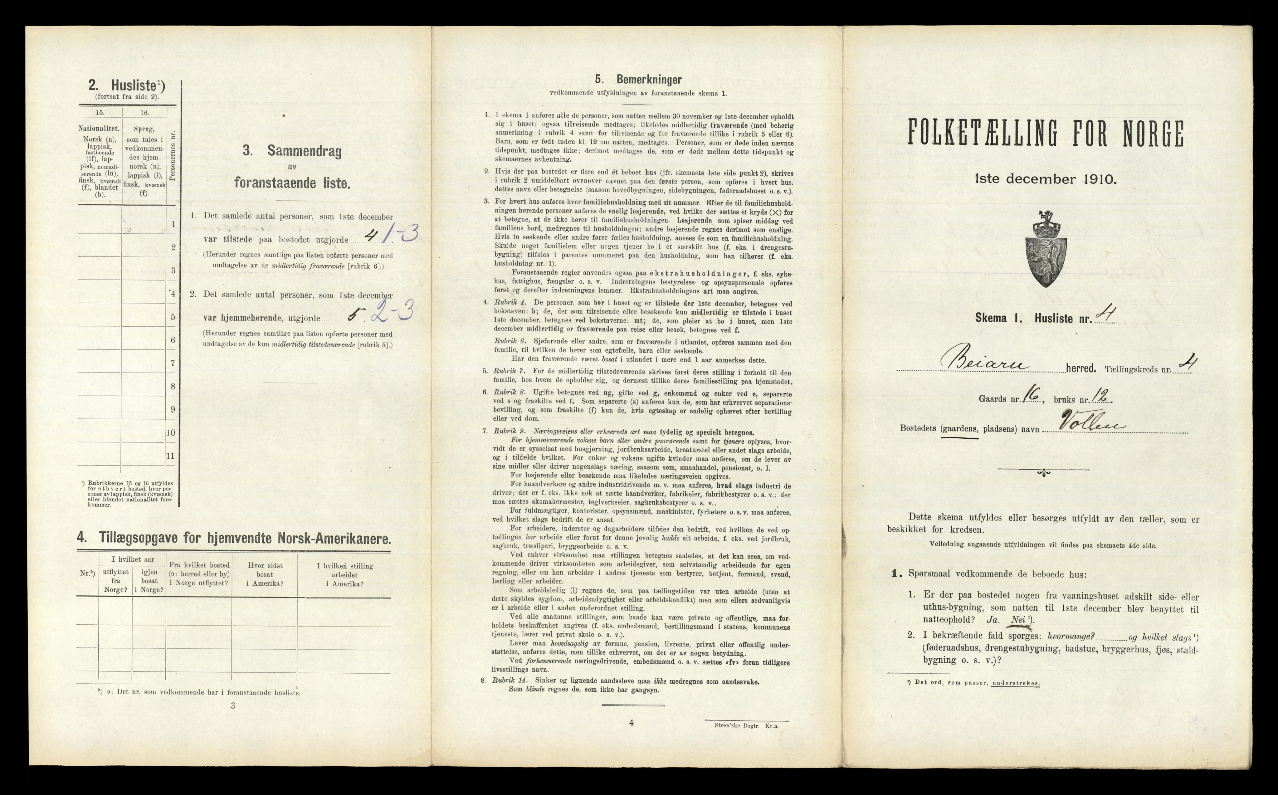 RA, 1910 census for Beiarn, 1910, p. 401