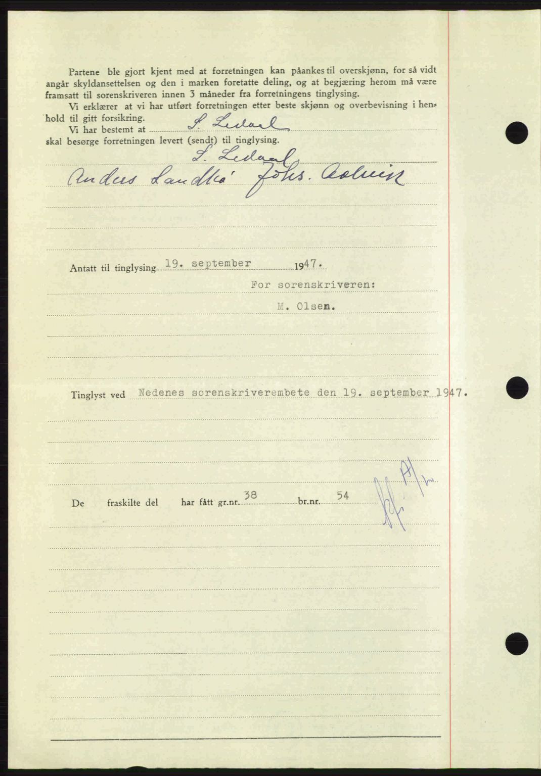 Nedenes sorenskriveri, AV/SAK-1221-0006/G/Gb/Gba/L0058: Mortgage book no. A10, 1947-1948, Diary no: : 1358/1947