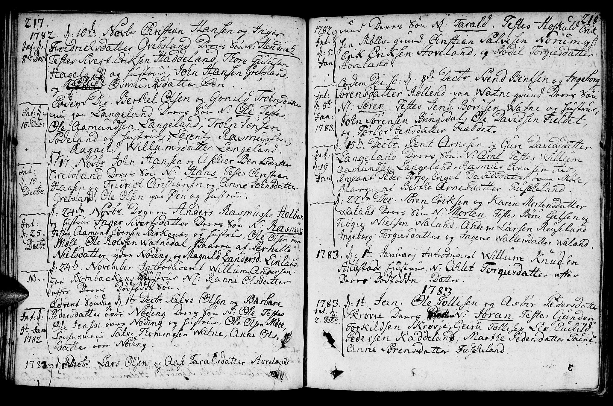 Holum sokneprestkontor, SAK/1111-0022/F/Fa/Faa/L0003: Parish register (official) no. A 3, 1780-1821, p. 217-218