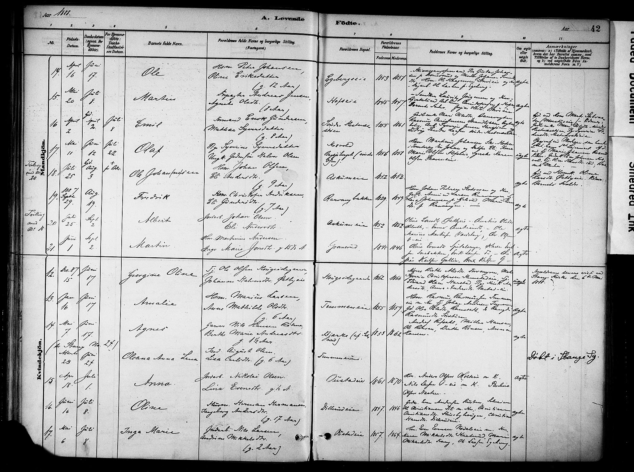 Stange prestekontor, AV/SAH-PREST-002/K/L0018: Parish register (official) no. 18, 1880-1896, p. 42