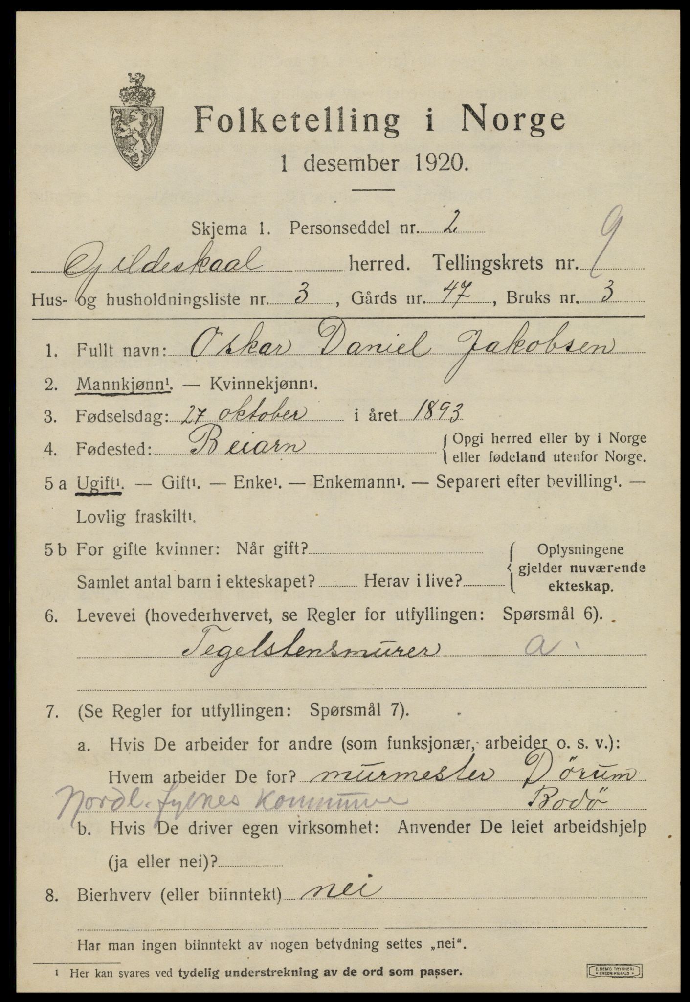 SAT, 1920 census for Gildeskål, 1920, p. 5820