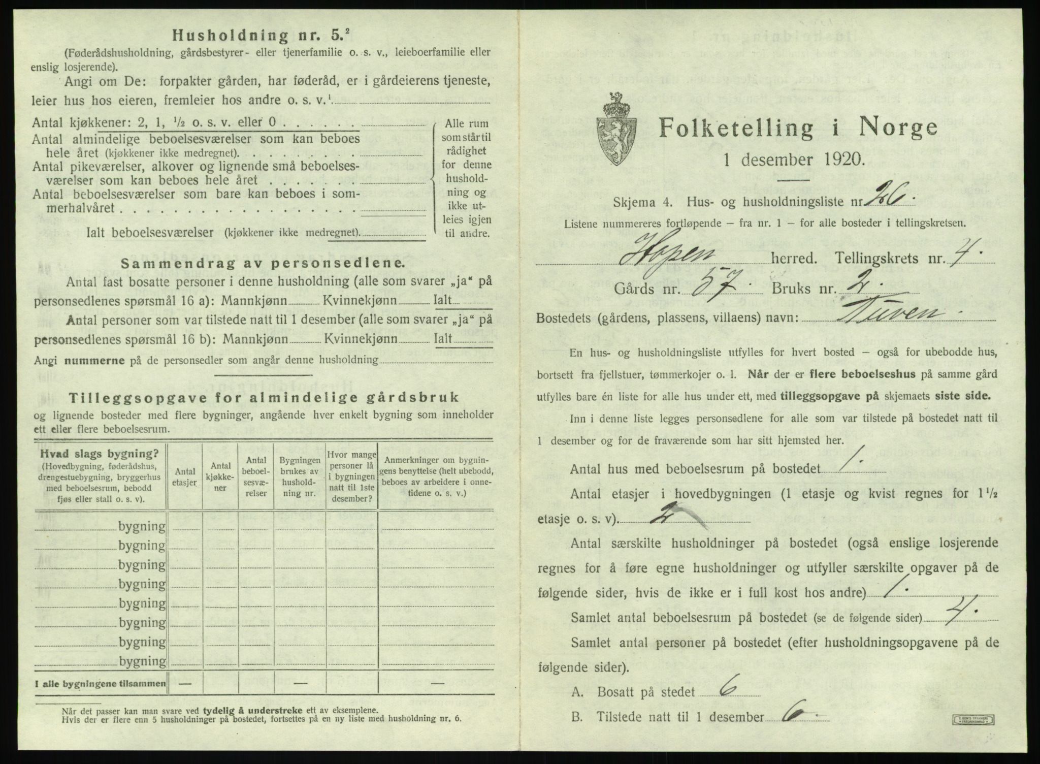 SAT, 1920 census for Hopen, 1920, p. 346