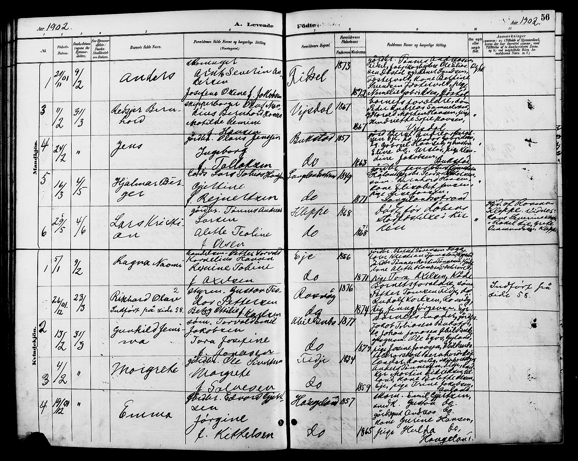 Flekkefjord sokneprestkontor, AV/SAK-1111-0012/F/Fb/Fbb/L0004: Parish register (copy) no. B 4, 1889-1907, p. 56
