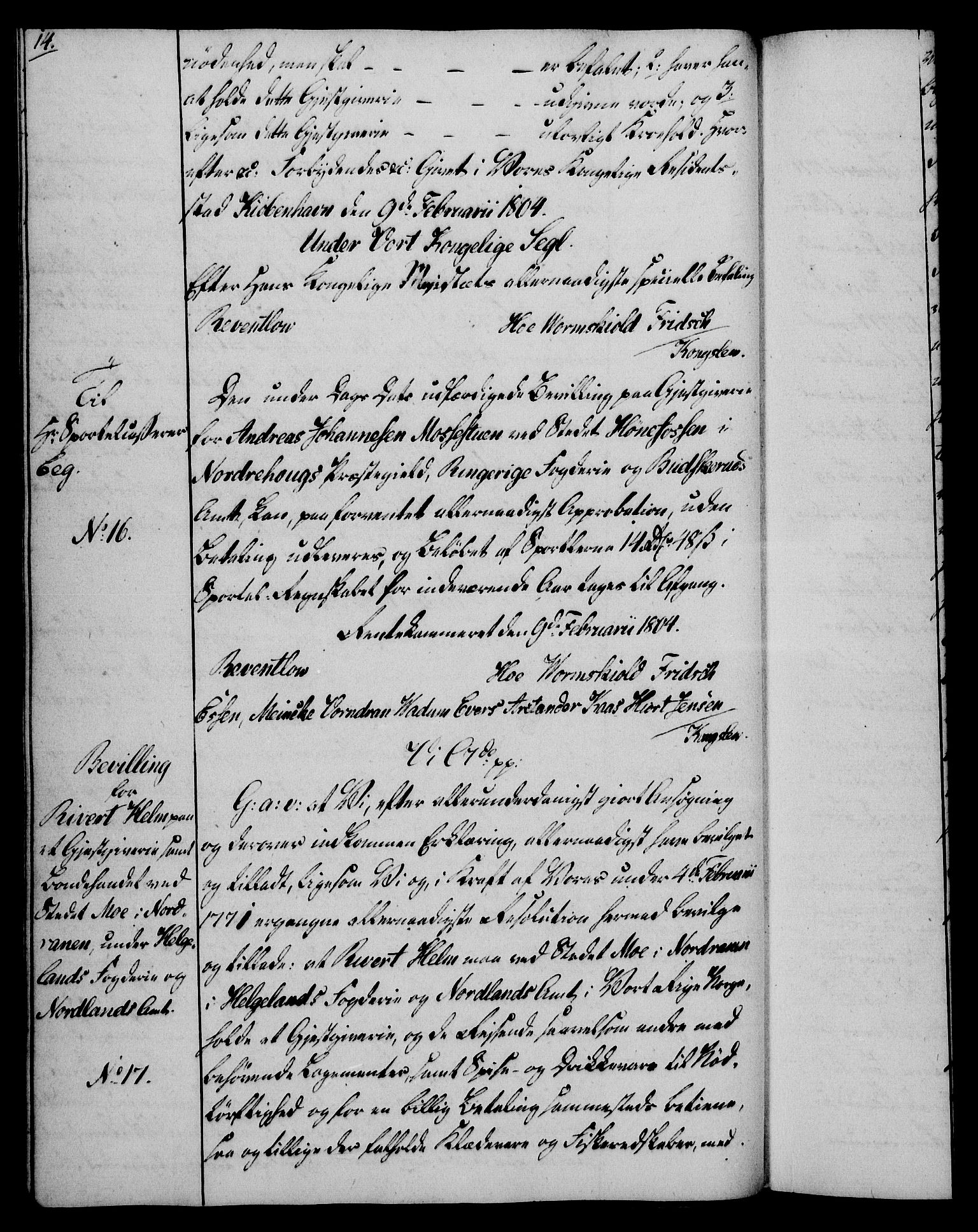 Rentekammeret, Kammerkanselliet, RA/EA-3111/G/Gg/Gga/L0018: Norsk ekspedisjonsprotokoll med register (merket RK 53.18), 1804-1806, p. 14