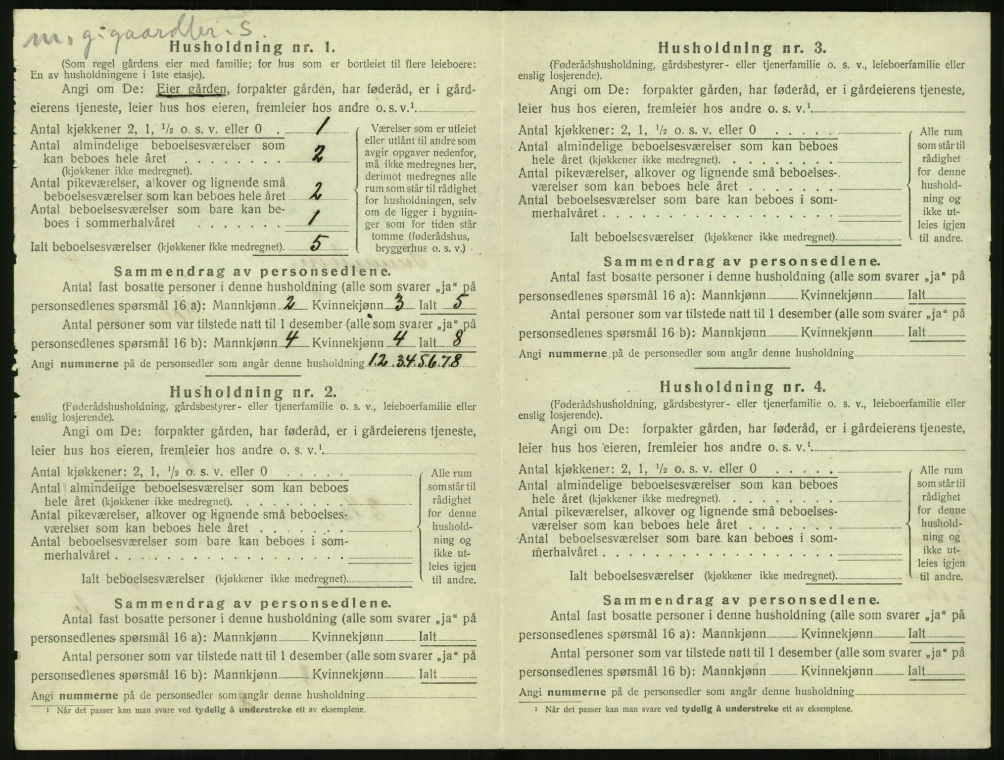 SAT, 1920 census for Sunnylven, 1920, p. 263