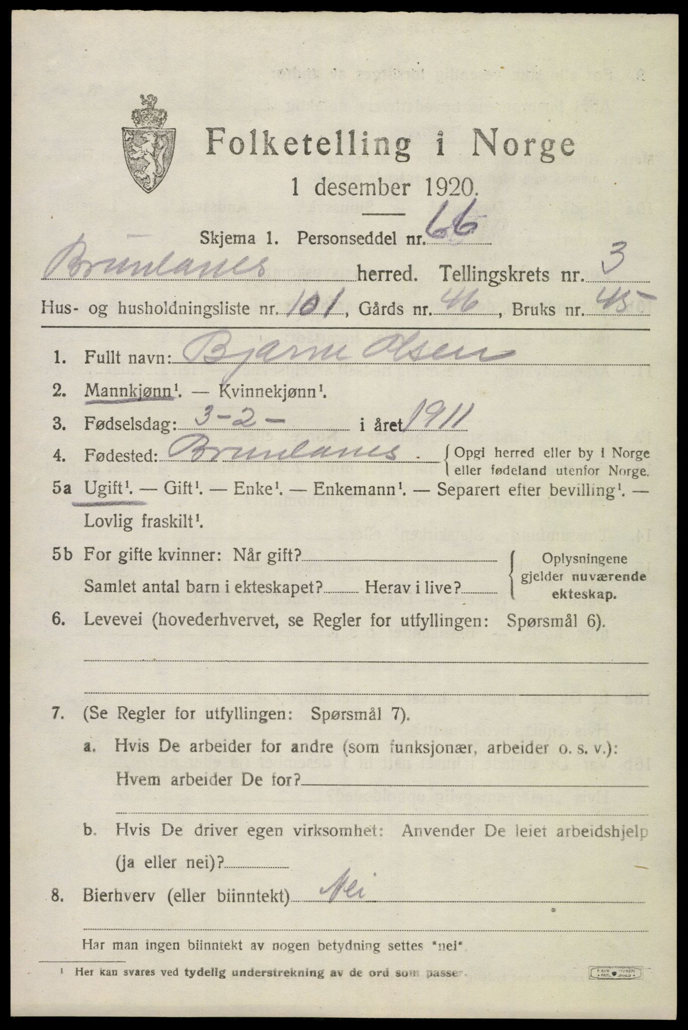 SAKO, 1920 census for Brunlanes, 1920, p. 6099
