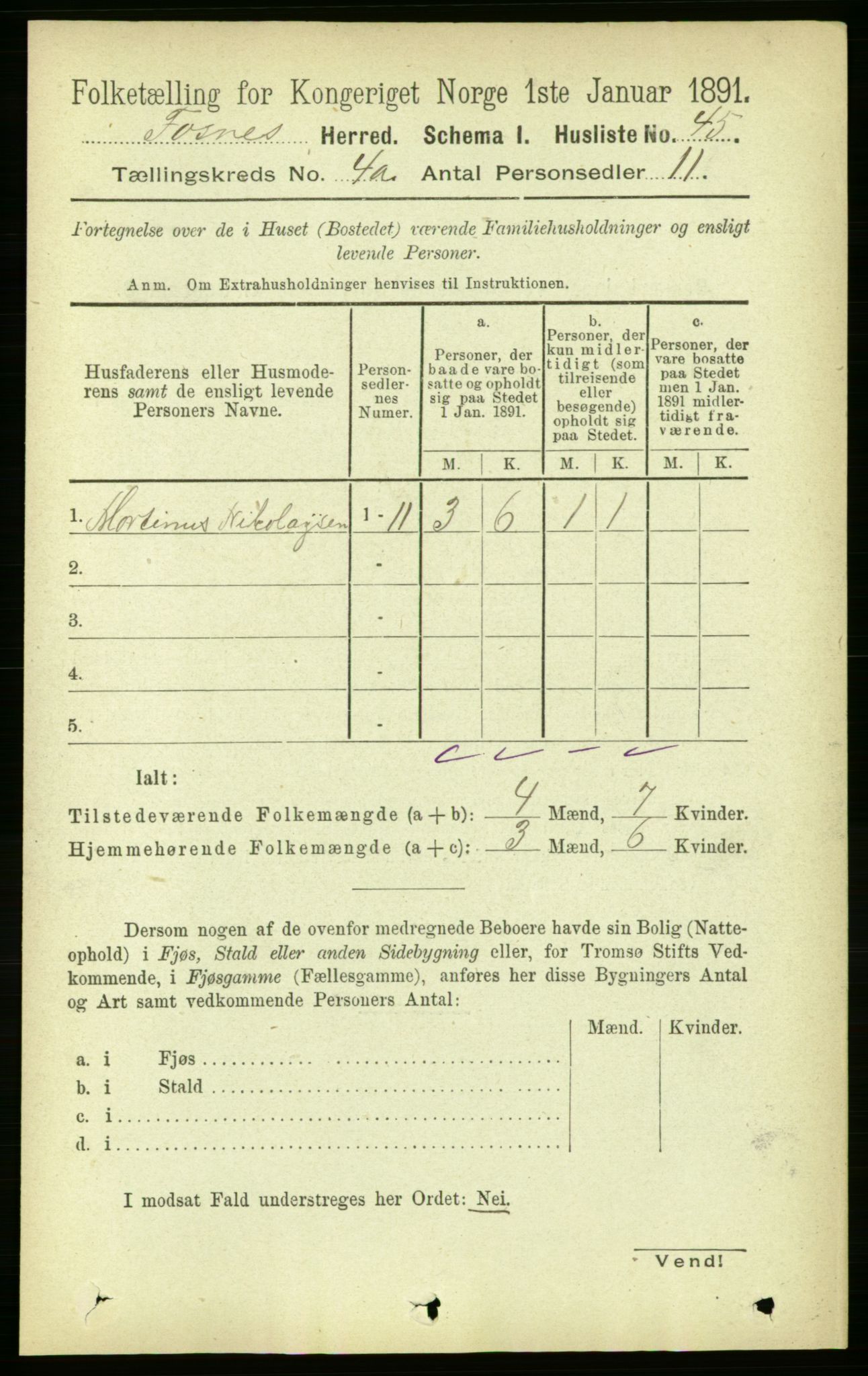 RA, 1891 census for 1748 Fosnes, 1891, p. 1384