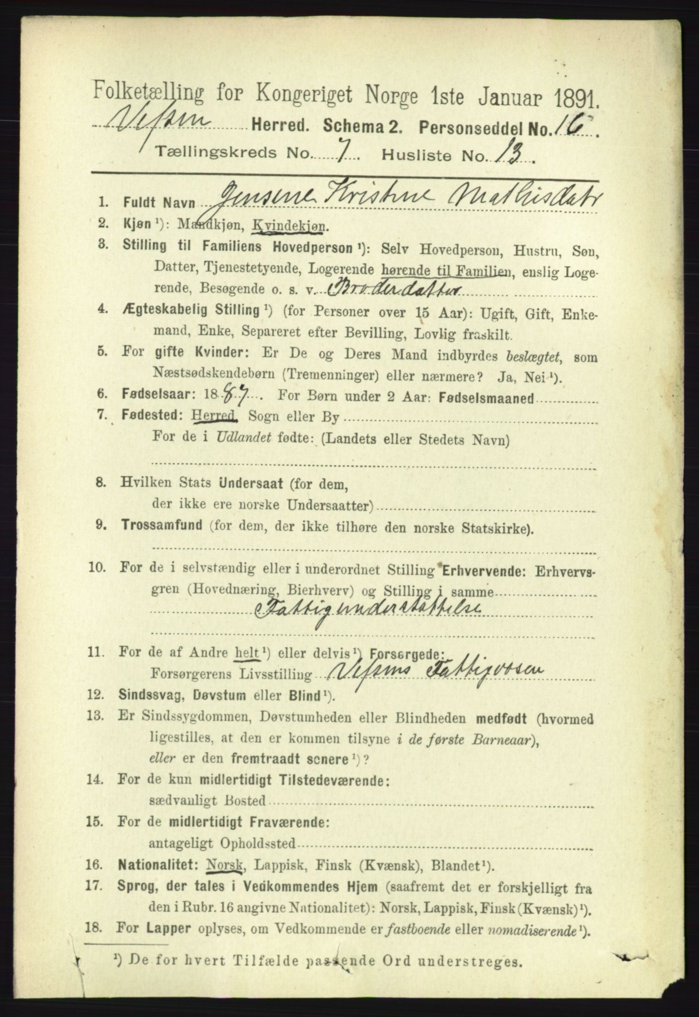 RA, 1891 census for 1824 Vefsn, 1891, p. 3775