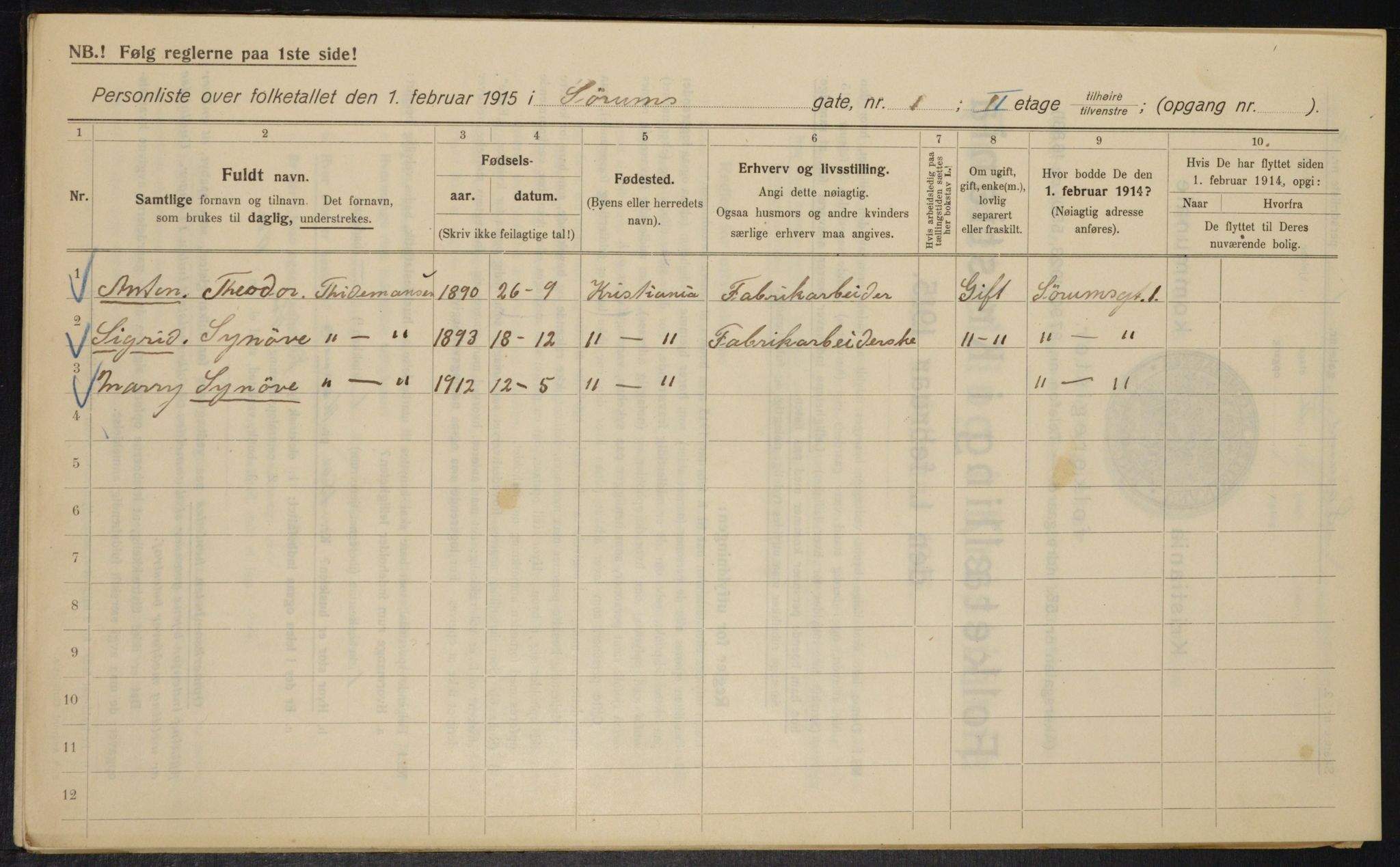 OBA, Municipal Census 1915 for Kristiania, 1915, p. 107175