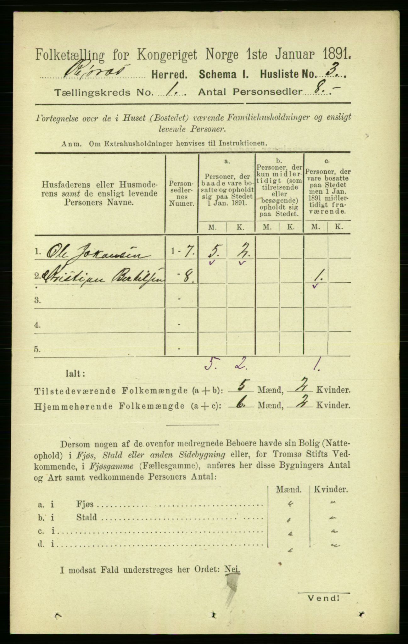 RA, 1891 census for 1640 Røros, 1891, p. 45