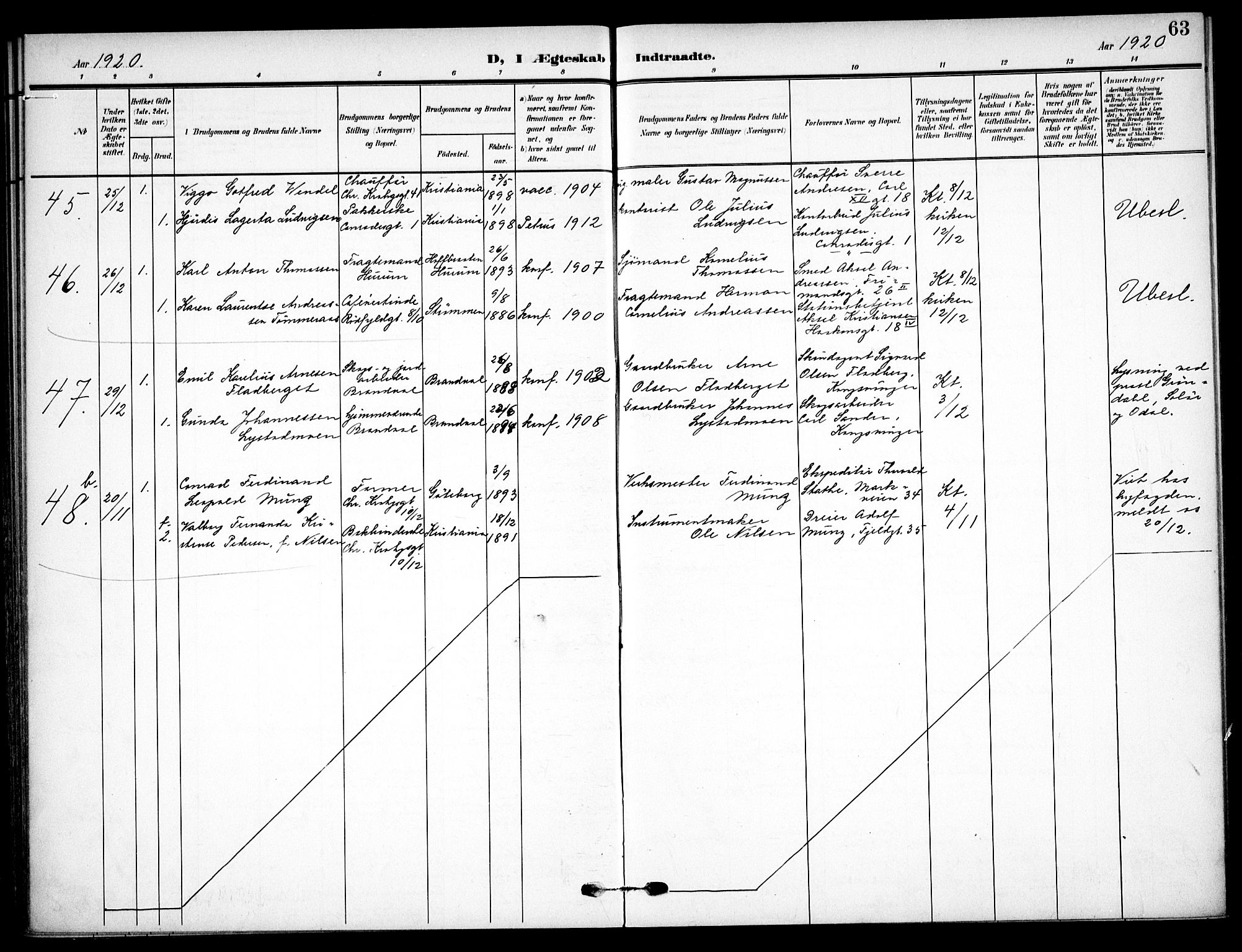 Vaterland prestekontor Kirkebøker, AV/SAO-A-10880/F/Fa/L0002: Parish register (official) no. 2, 1907-1921, p. 63