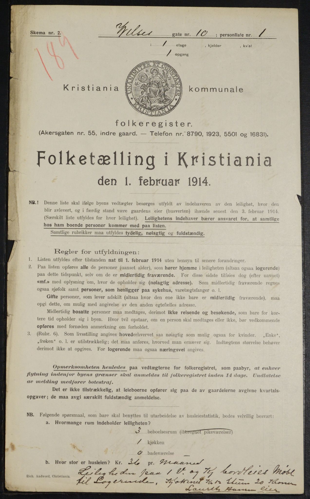 OBA, Municipal Census 1914 for Kristiania, 1914, p. 129496