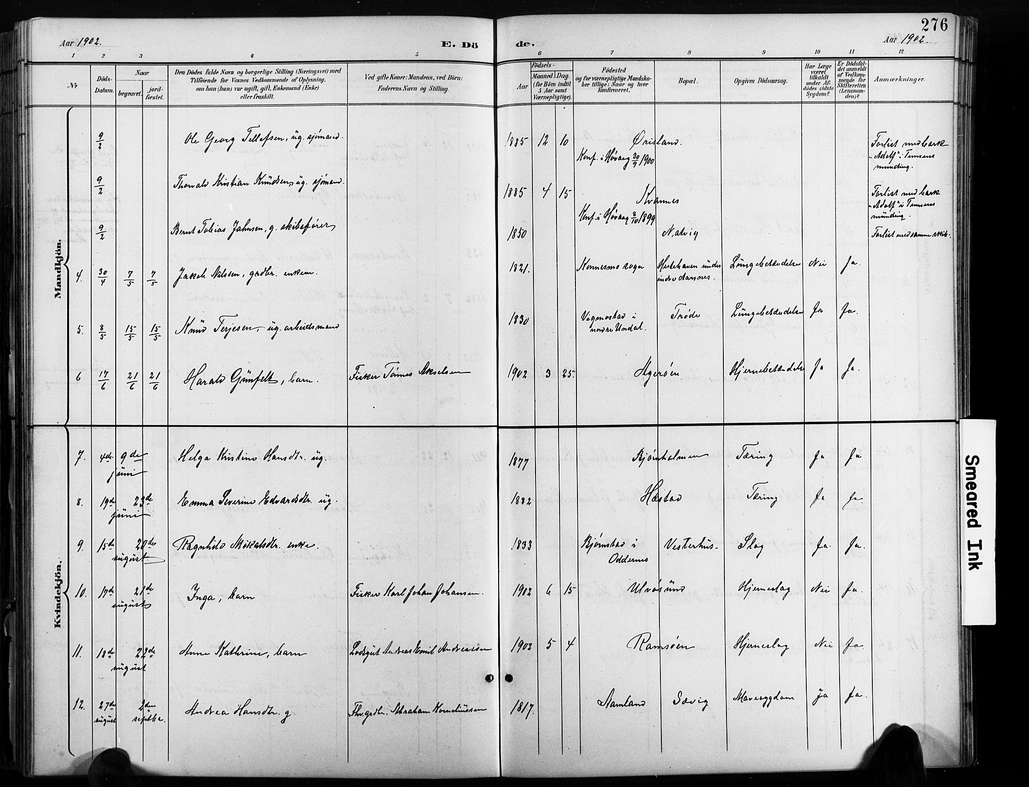 Høvåg sokneprestkontor, AV/SAK-1111-0025/F/Fb/L0005: Parish register (copy) no. B 5, 1898-1929, p. 276