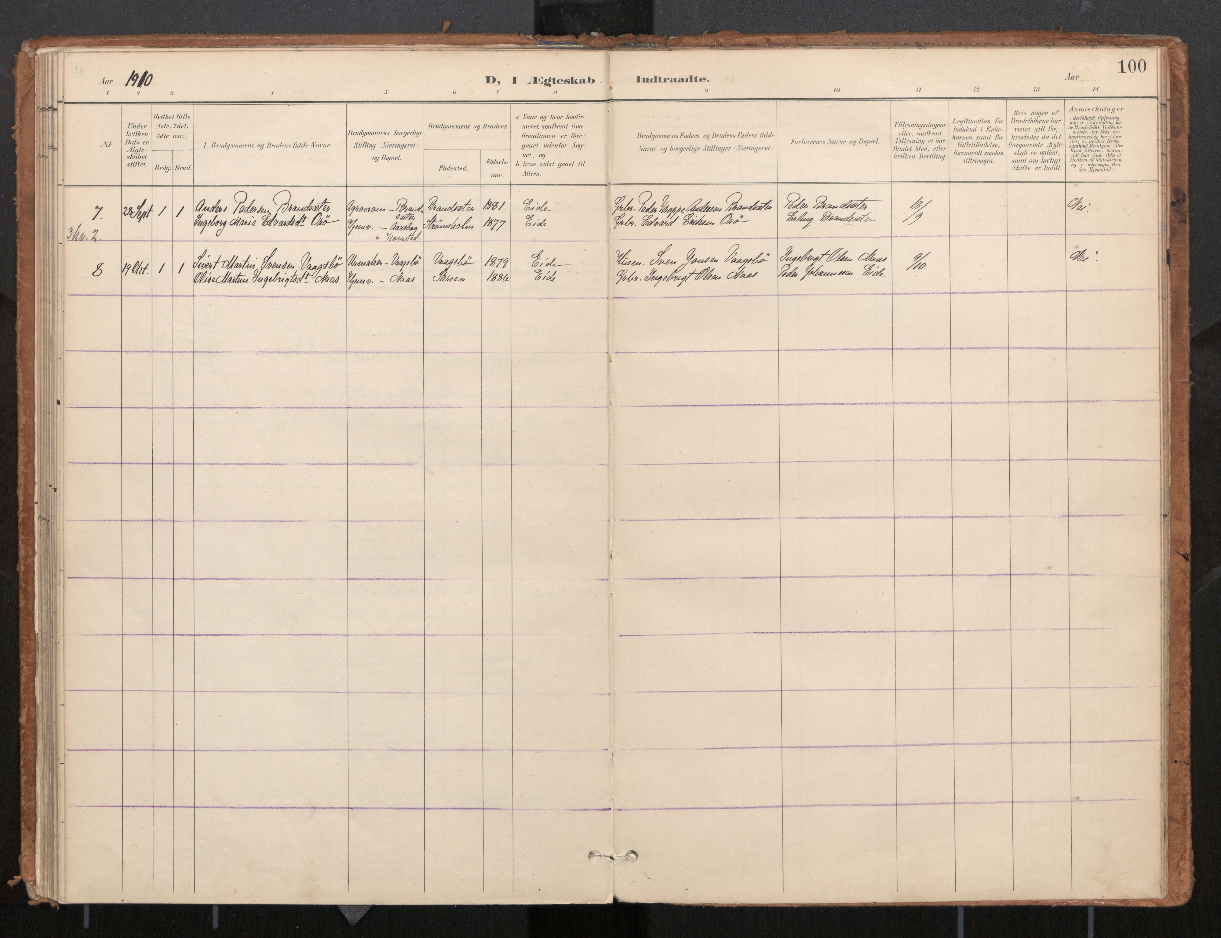 Ministerialprotokoller, klokkerbøker og fødselsregistre - Møre og Romsdal, SAT/A-1454/571/L0836a: Parish register (official) no. 571A02, 1898-1910, p. 100