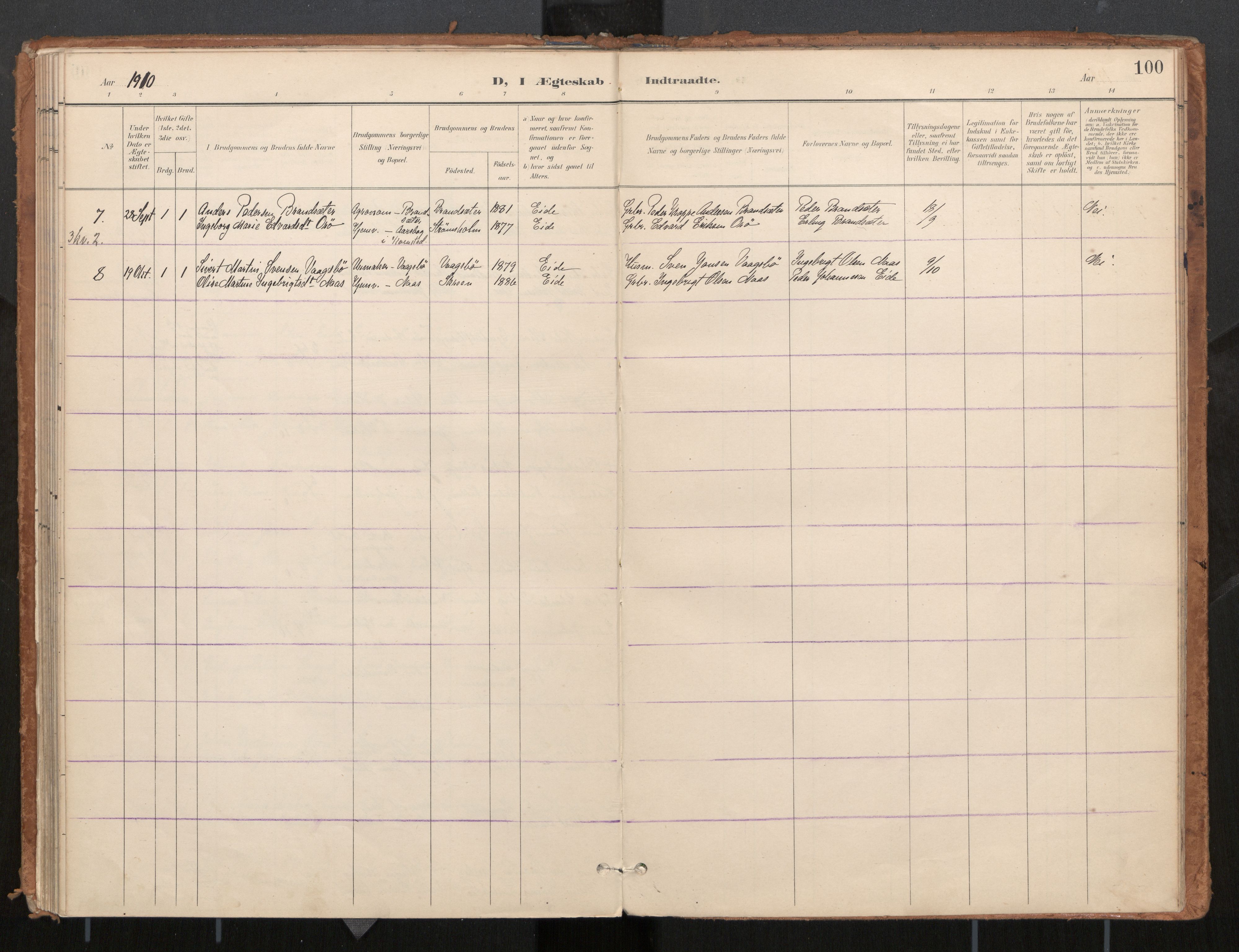 Ministerialprotokoller, klokkerbøker og fødselsregistre - Møre og Romsdal, AV/SAT-A-1454/571/L0836a: Parish register (official) no. 571A02, 1898-1910, p. 100