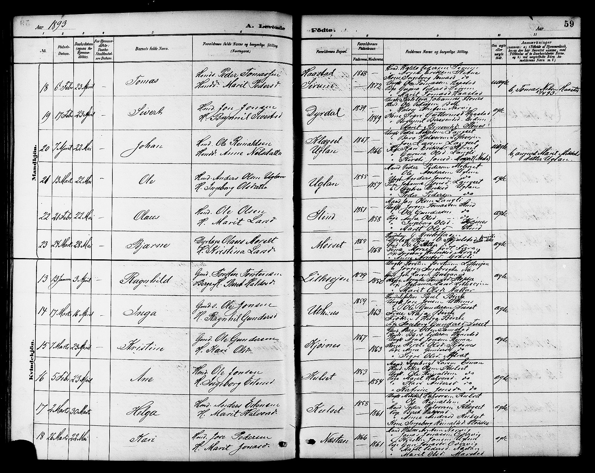 Ministerialprotokoller, klokkerbøker og fødselsregistre - Sør-Trøndelag, AV/SAT-A-1456/695/L1157: Parish register (copy) no. 695C08, 1889-1913, p. 59