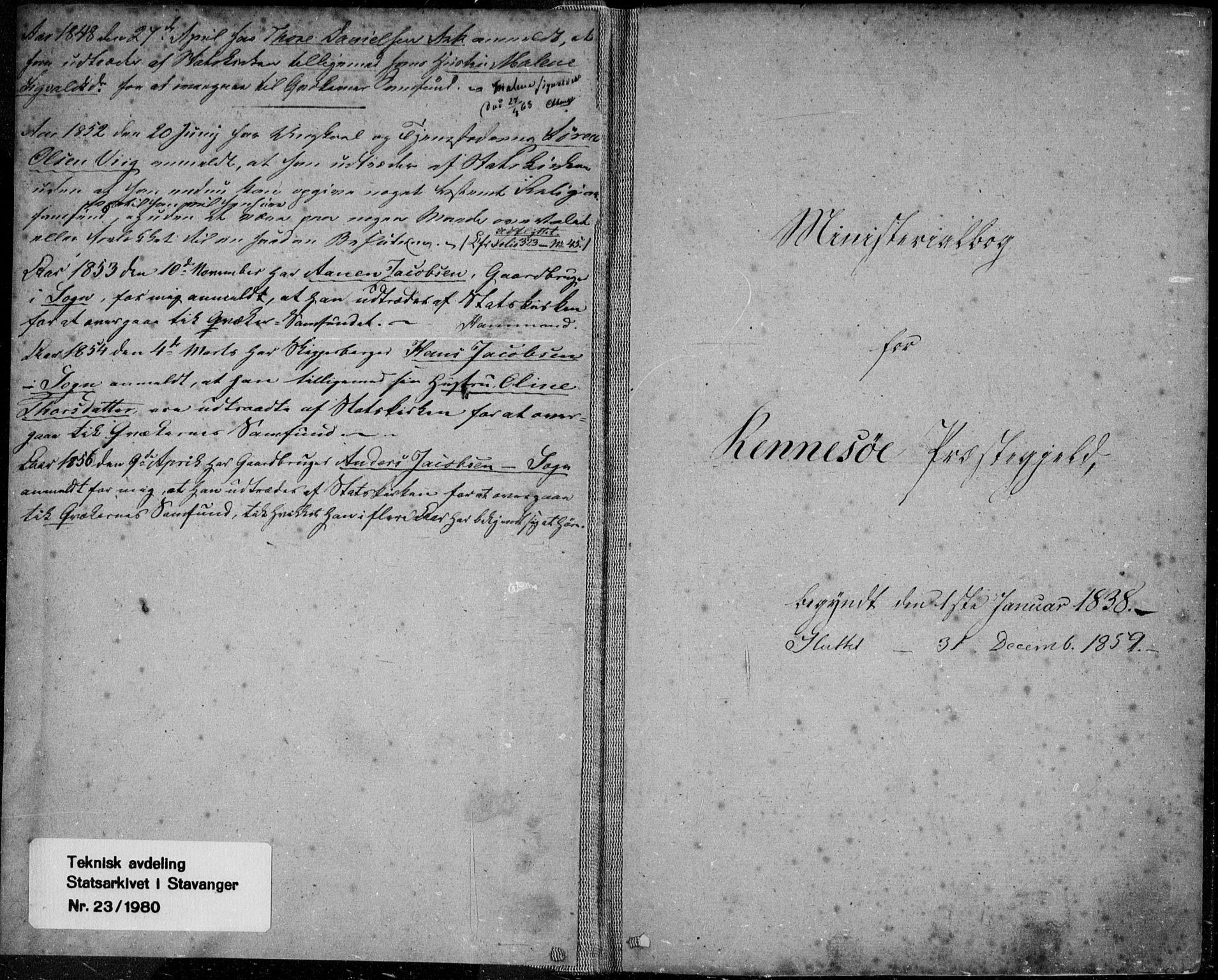 Rennesøy sokneprestkontor, AV/SAST-A -101827/H/Ha/Haa/L0005: Parish register (official) no. A 5, 1838-1859, p. 1