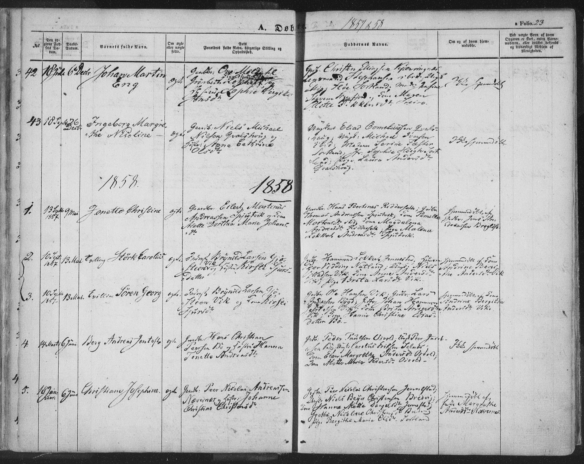 Ministerialprotokoller, klokkerbøker og fødselsregistre - Nordland, AV/SAT-A-1459/895/L1369: Parish register (official) no. 895A04, 1852-1872, p. 23