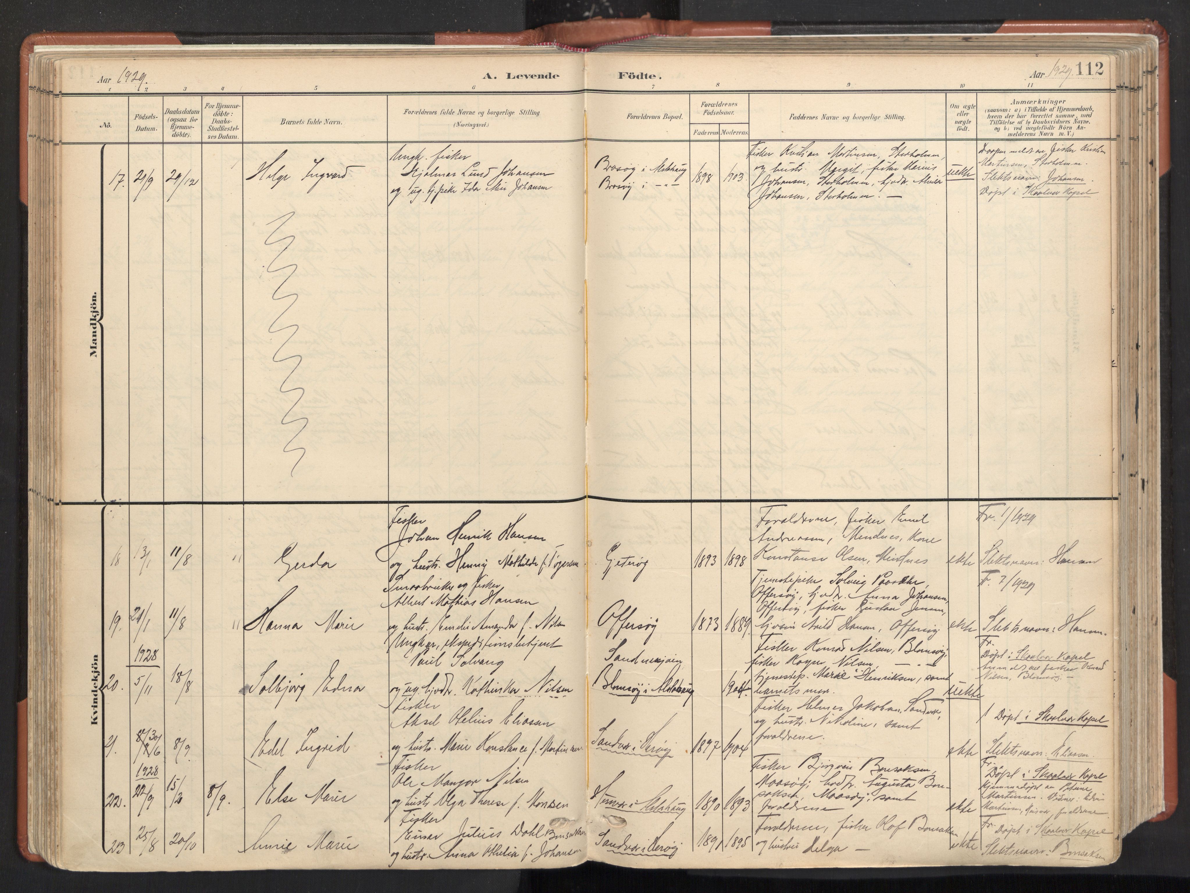 Ministerialprotokoller, klokkerbøker og fødselsregistre - Nordland, AV/SAT-A-1459/817/L0265: Parish register (official) no. 817A05, 1908-1944, p. 112