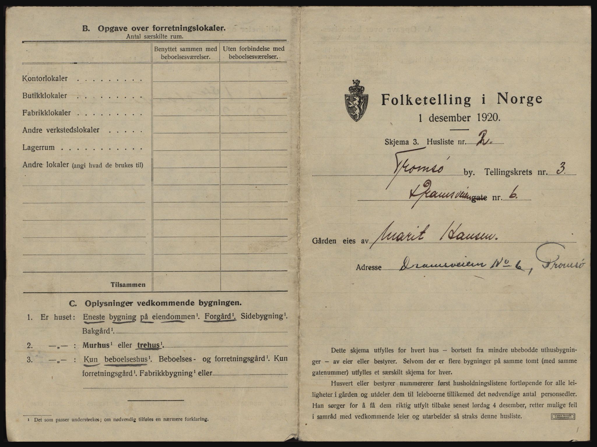 SATØ, 1920 census for Tromsø, 1920, p. 429