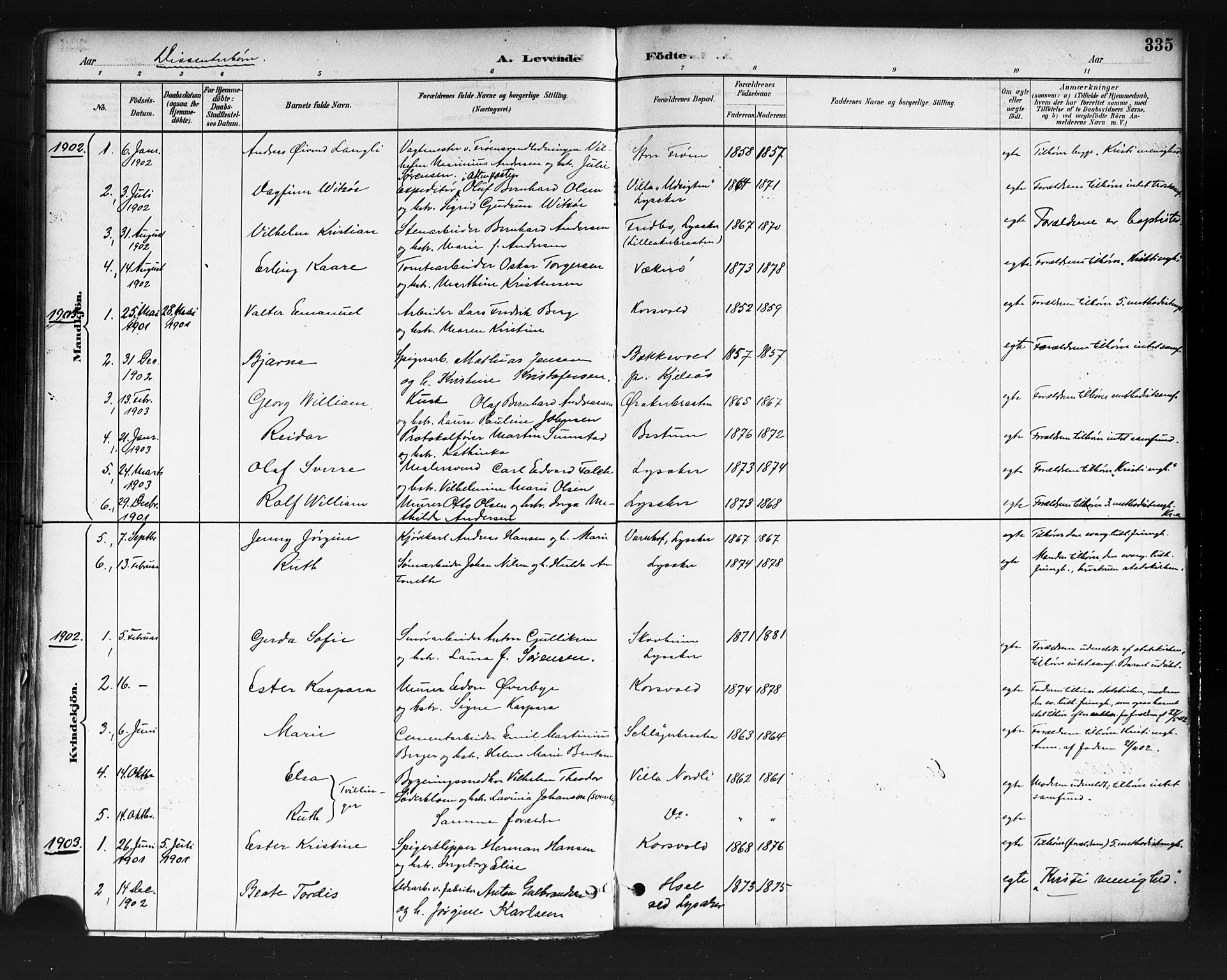 Vestre Aker prestekontor Kirkebøker, SAO/A-10025/F/Fa/L0010: Parish register (official) no. 10, 1886-1903, p. 335