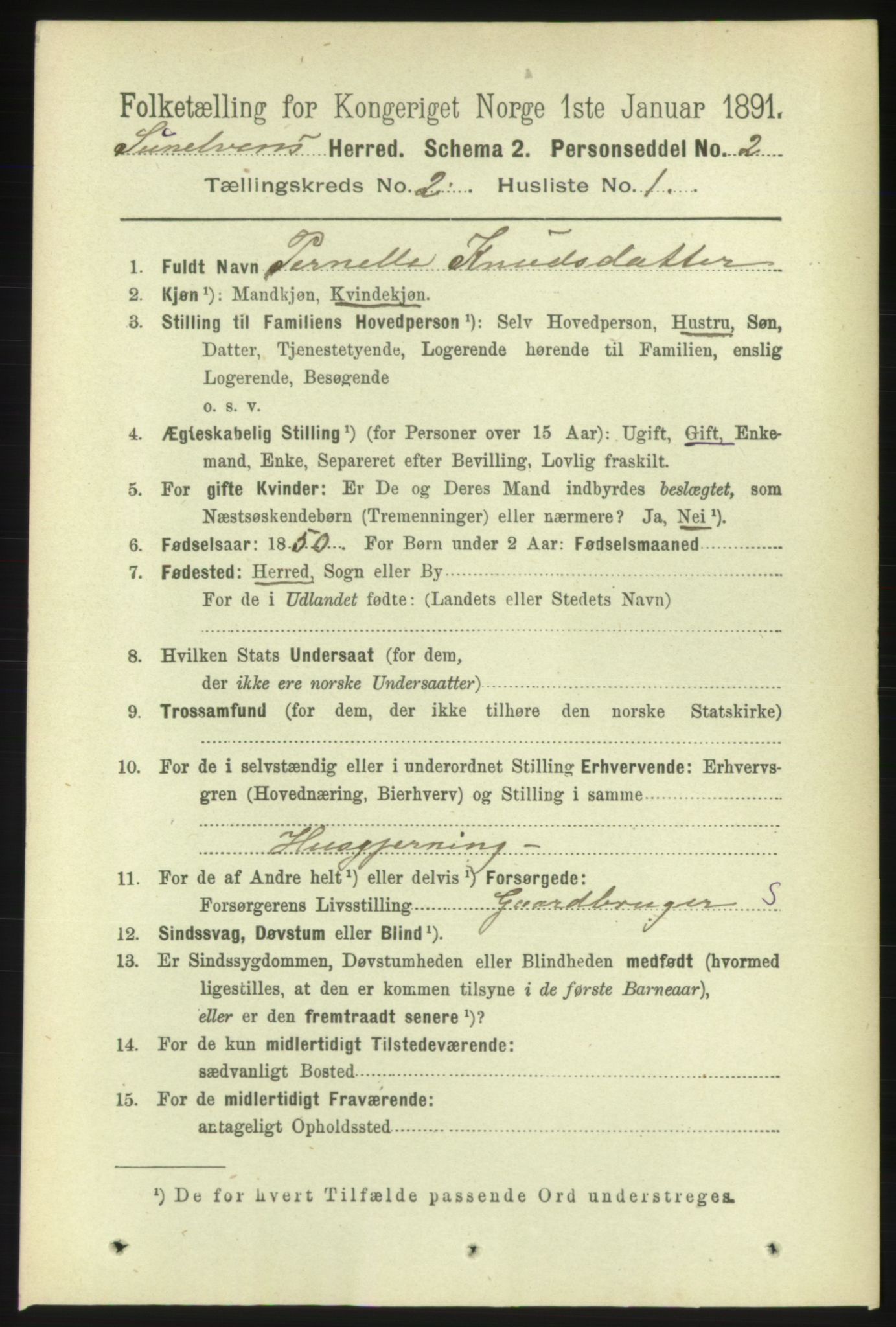 RA, 1891 census for 1523 Sunnylven, 1891, p. 381