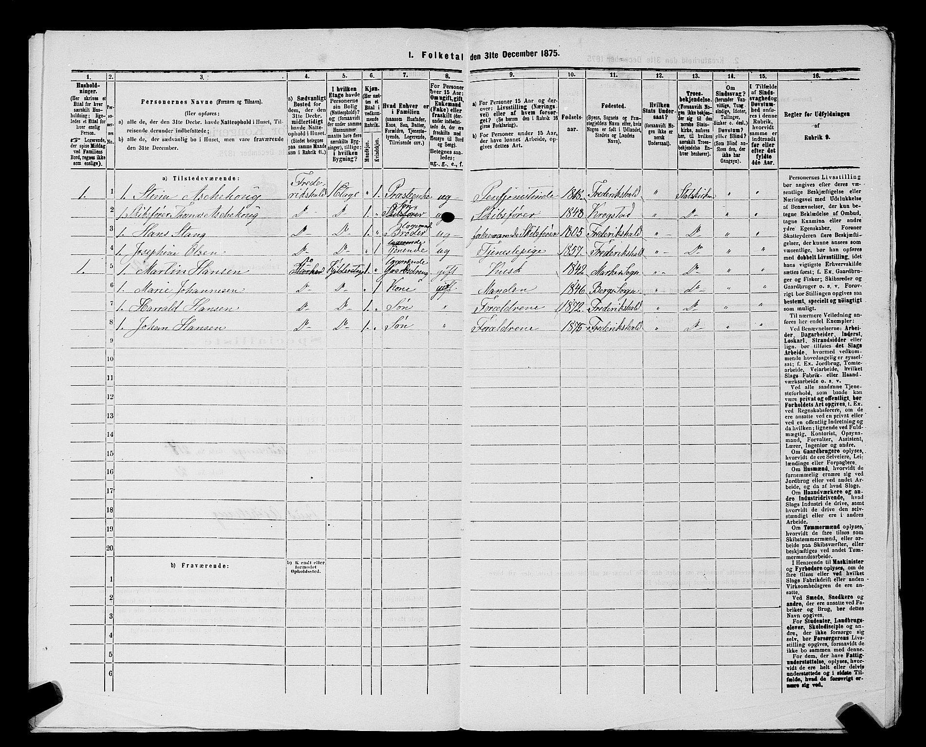 RA, 1875 census for 0101P Fredrikshald, 1875, p. 192