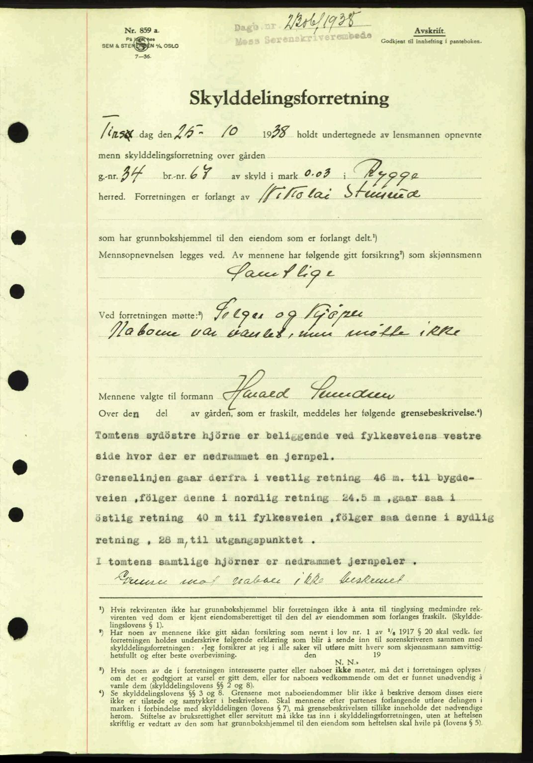 Moss sorenskriveri, SAO/A-10168: Mortgage book no. A5, 1938-1939, Diary no: : 2306/1938