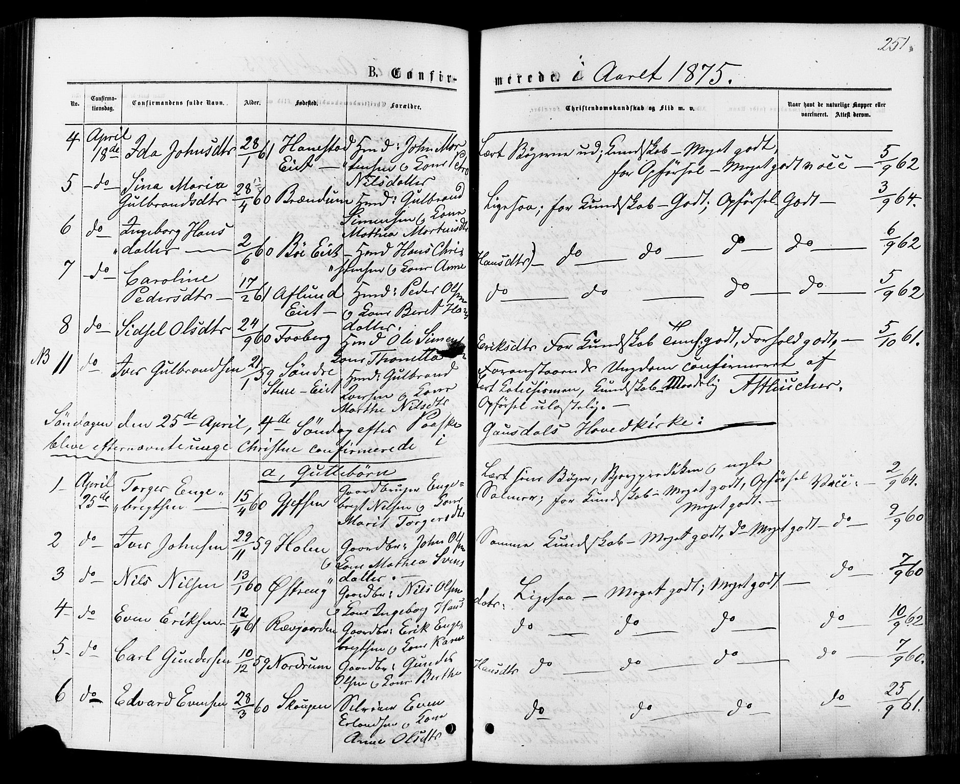 Østre Gausdal prestekontor, SAH/PREST-092/H/Ha/Haa/L0001: Parish register (official) no. 1, 1874-1886, p. 251