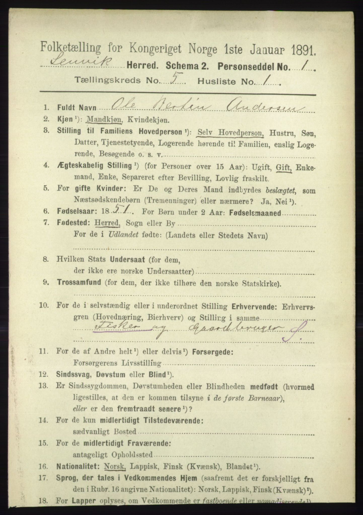 RA, 1891 census for 1931 Lenvik, 1891, p. 2549