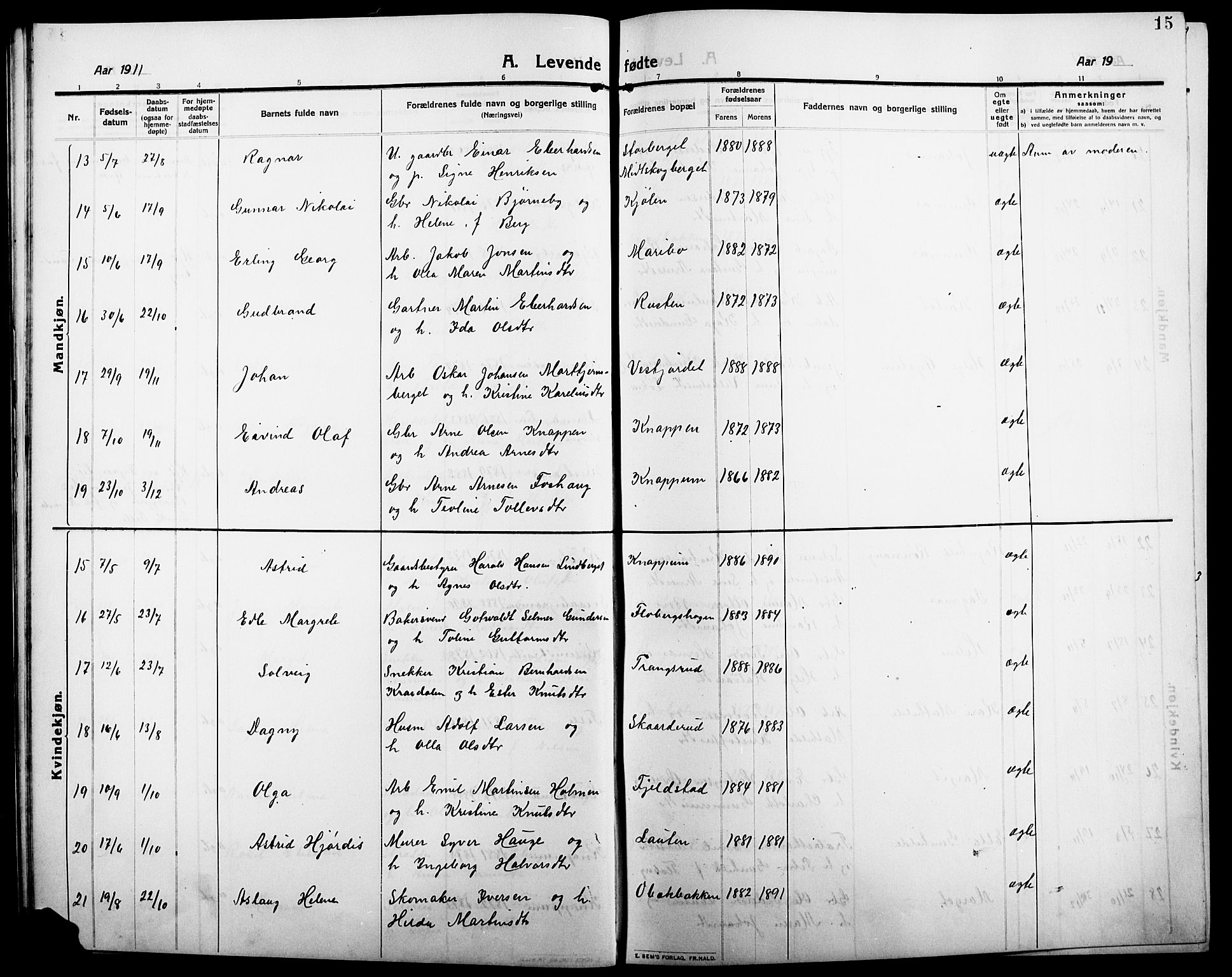 Åsnes prestekontor, AV/SAH-PREST-042/H/Ha/Hab/L0007: Parish register (copy) no. 7, 1909-1926, p. 15