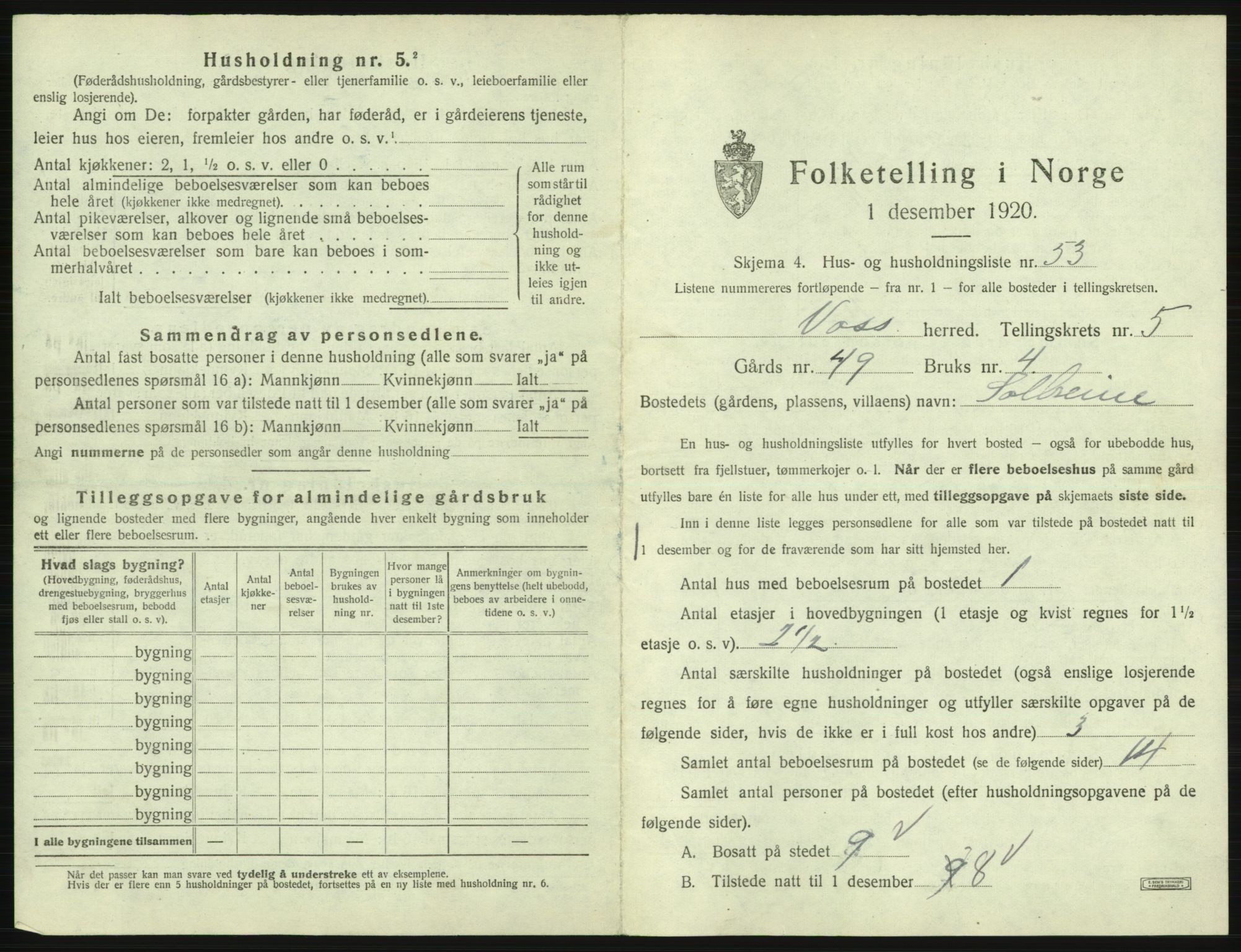 SAB, 1920 census for Voss, 1920, p. 549