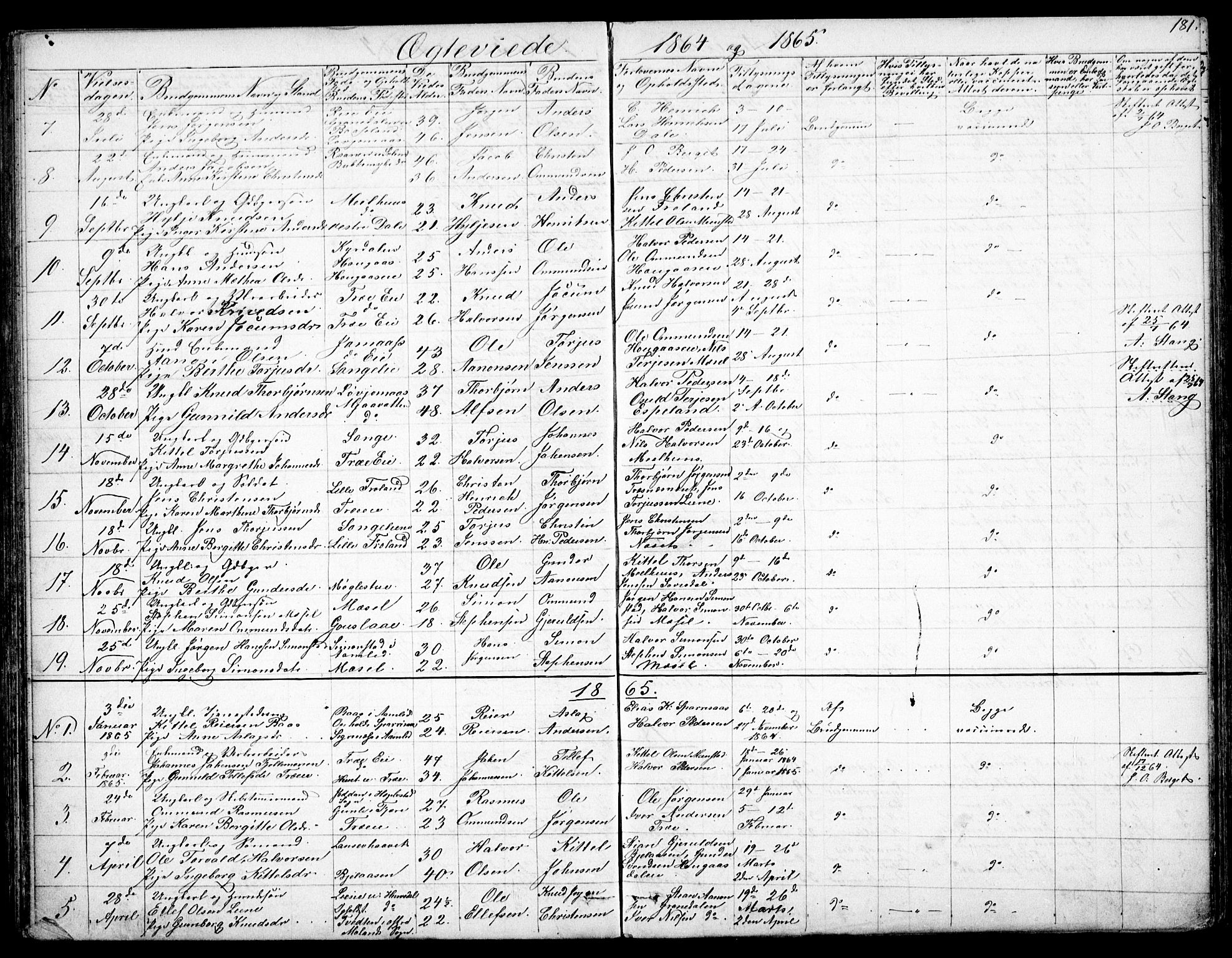 Froland sokneprestkontor, SAK/1111-0013/F/Fb/L0008: Parish register (copy) no. B 8, 1843-1875, p. 181