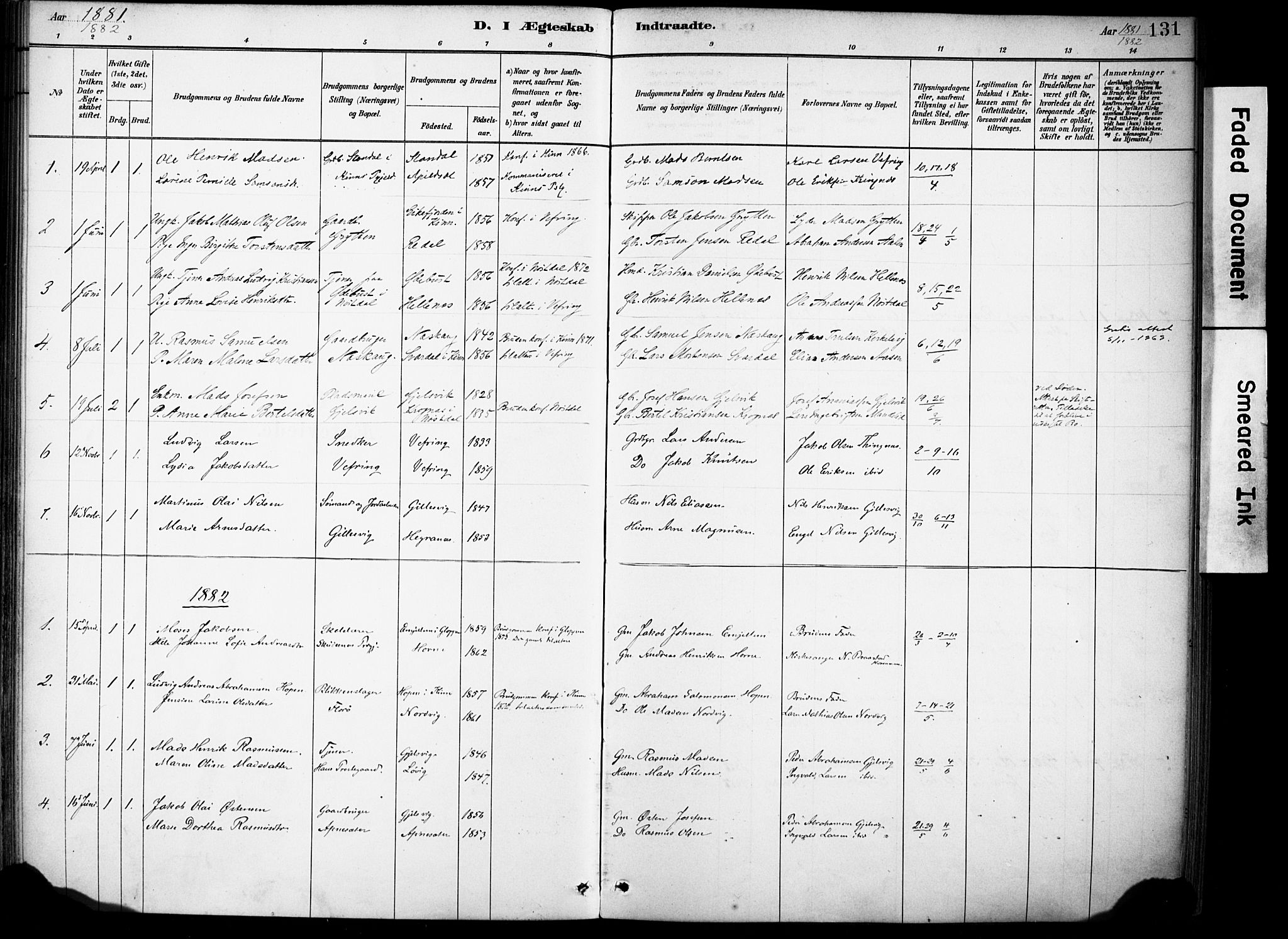 Førde sokneprestembete, SAB/A-79901/H/Haa/Haae/L0001: Parish register (official) no. E 1, 1881-1911, p. 131